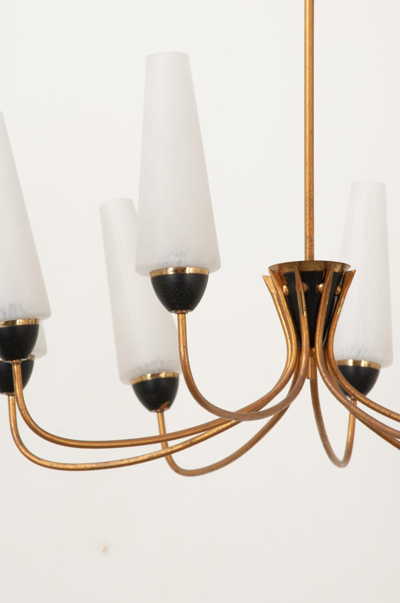 Forged French Mid Century Modern 8 Light Chandelier For Sale