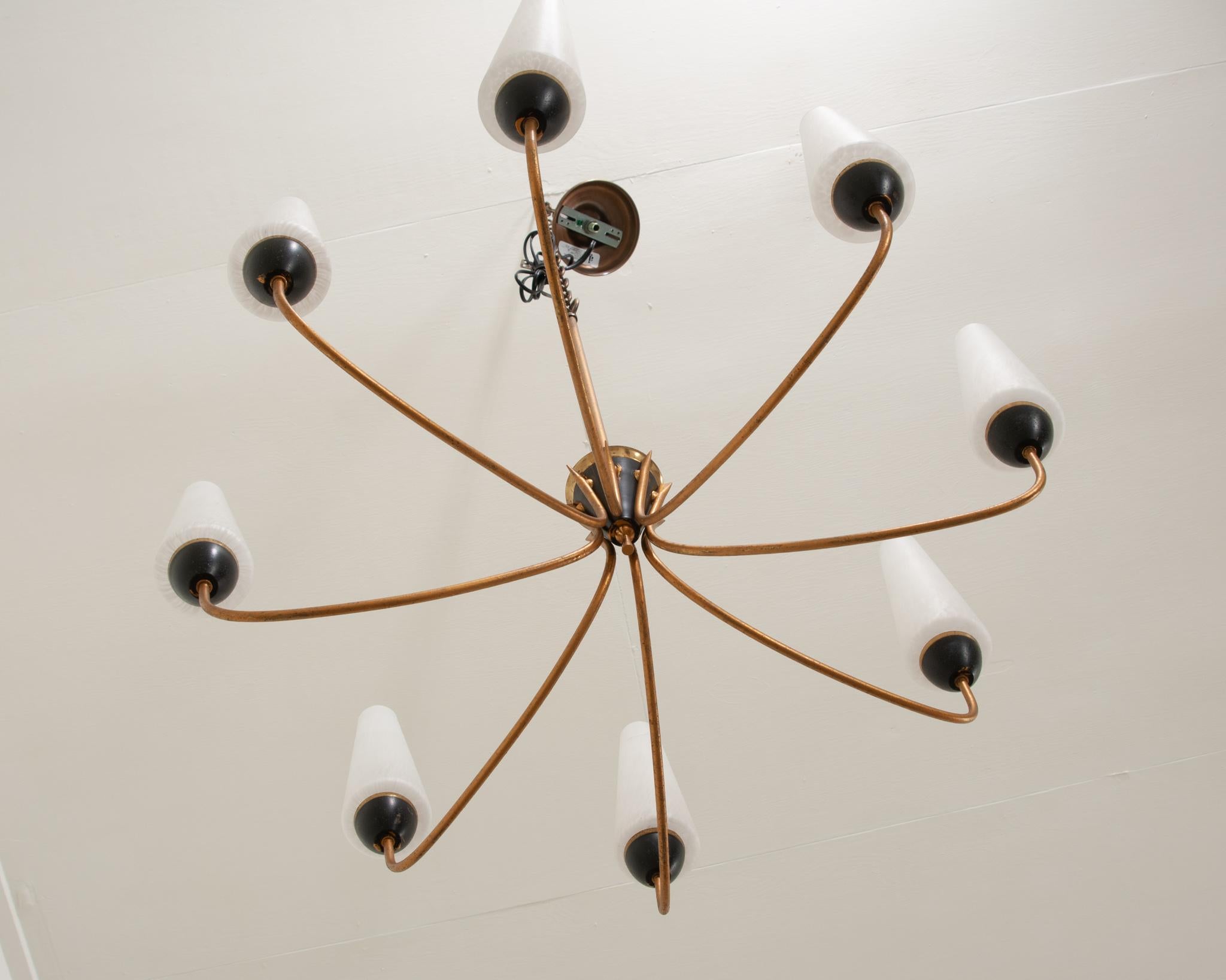 French Mid Century Modern 8 Light Chandelier For Sale 1