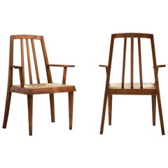 French Mid-Century Modern Armchairs with Rush Seats, France 1960s