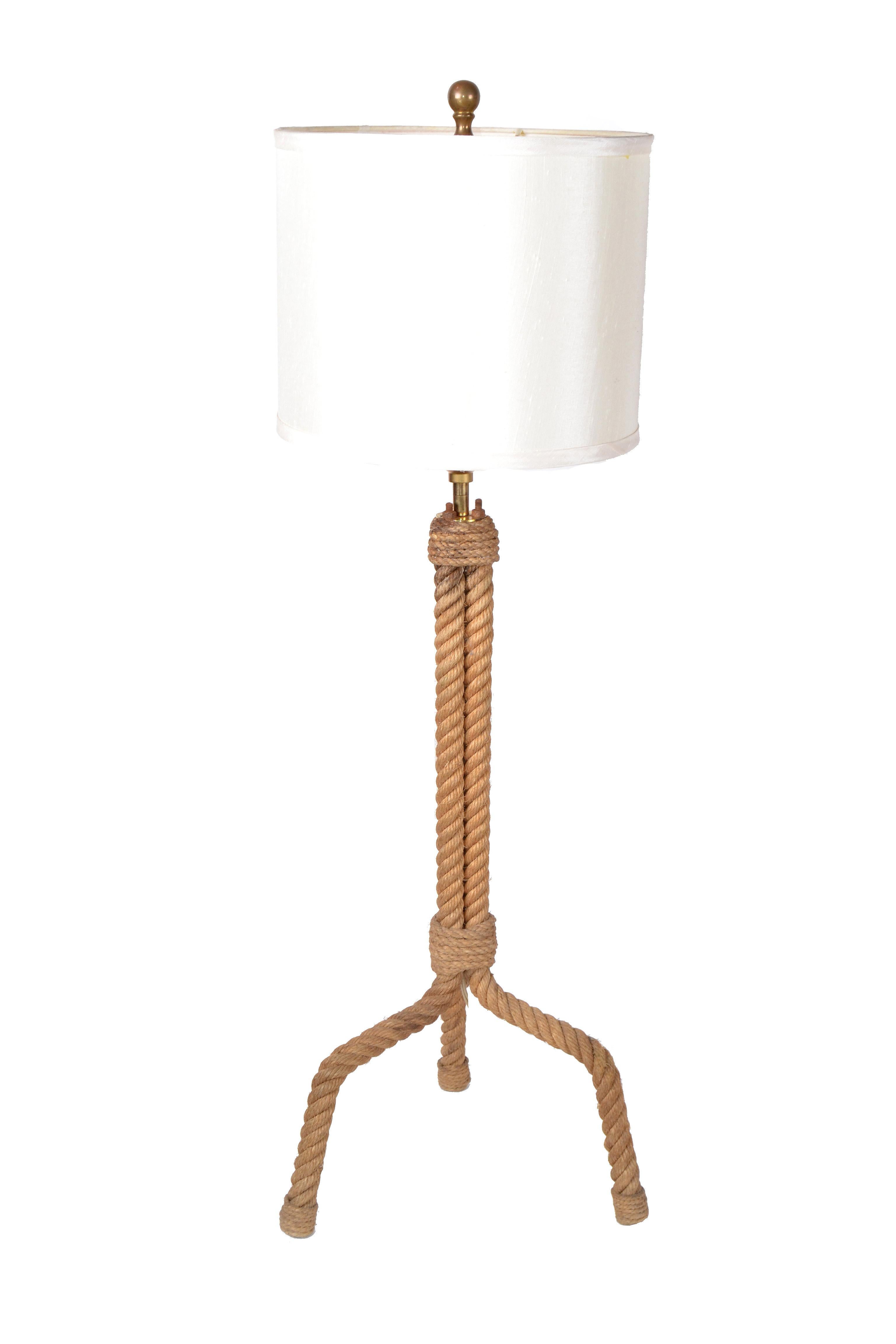 French Provincial French Mid-Century Modern Audoux Minet Rope Table Lamp