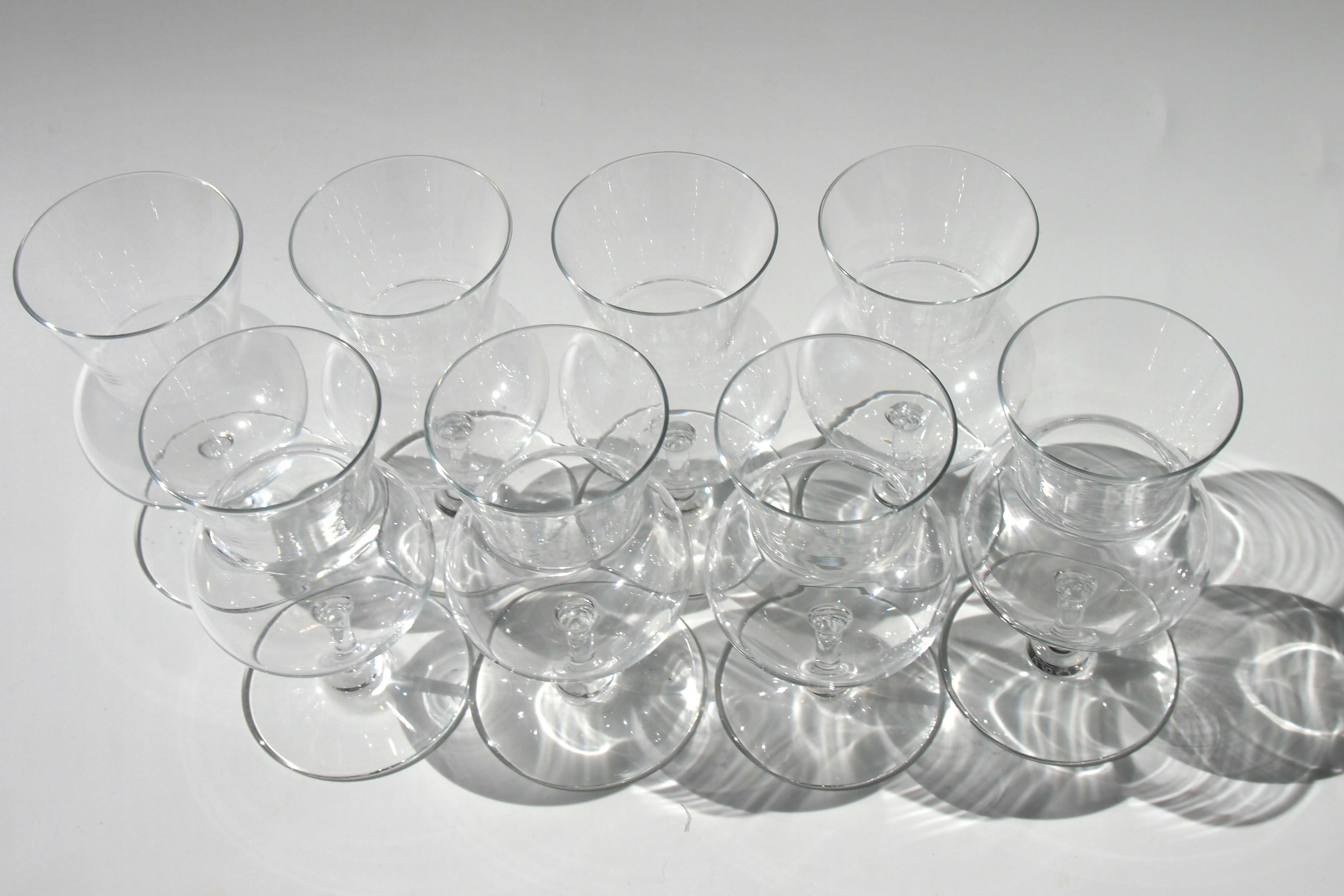 French Mid-Century Modern Baccarat Signed Crystal Glass Thistle Brandies, Set 8 In Good Condition In London, GB