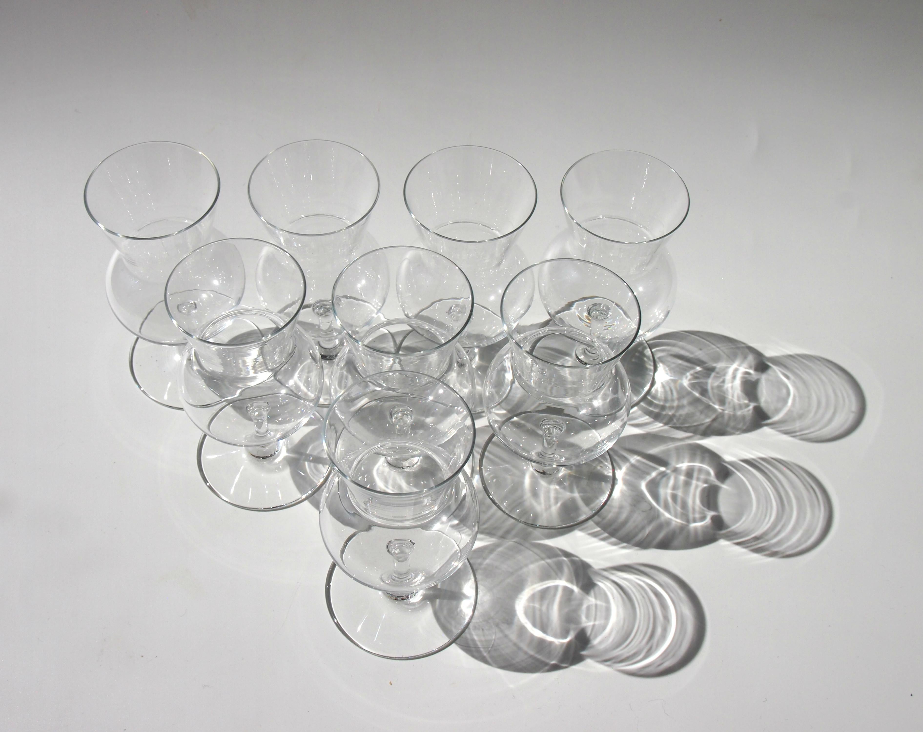 Mid-20th Century French Mid-Century Modern Baccarat Signed Crystal Glass Thistle Brandies, Set 8