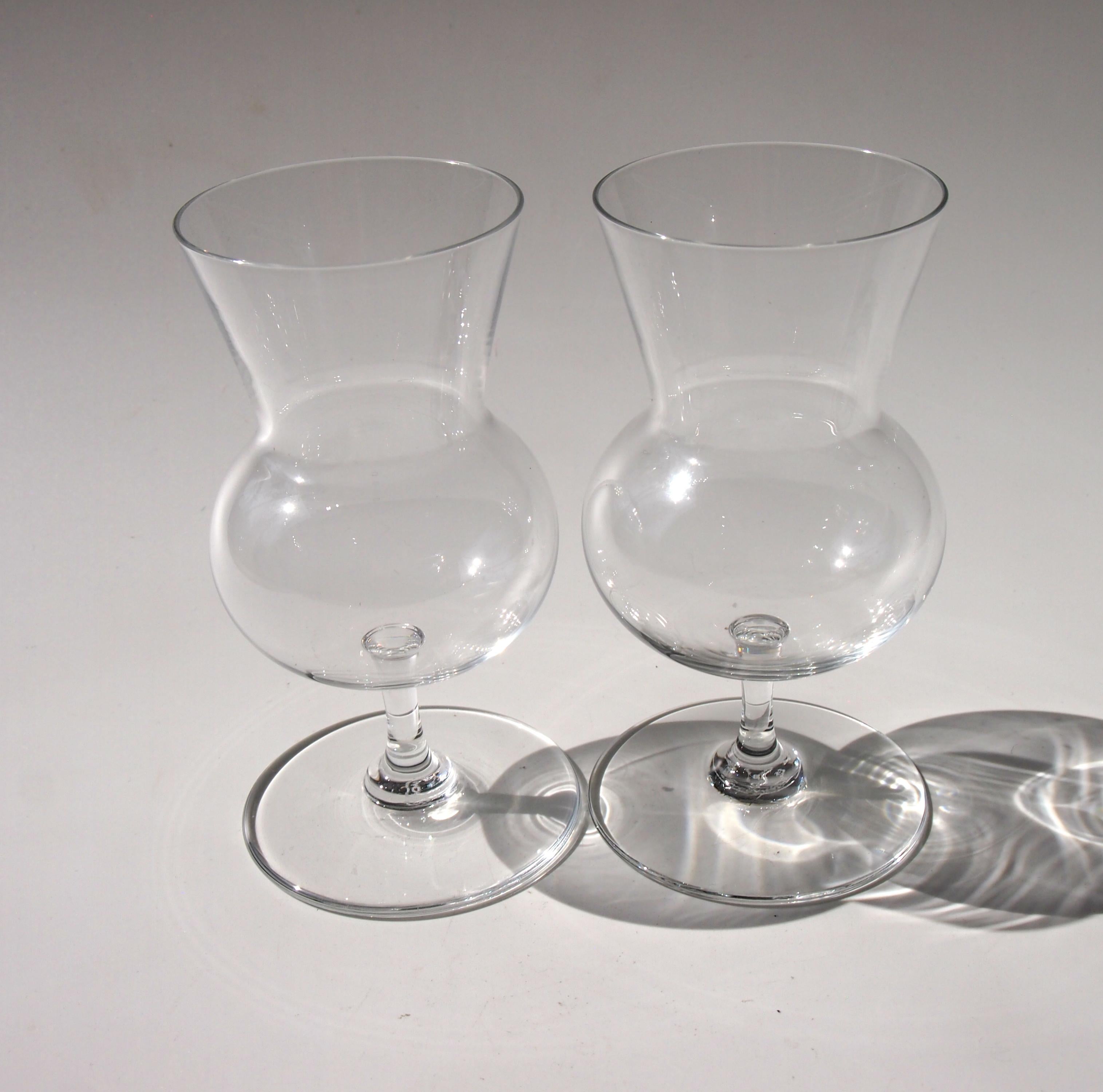 French Mid-Century Modern Baccarat Signed Crystal Glass Thistle Brandies, Set 8 1