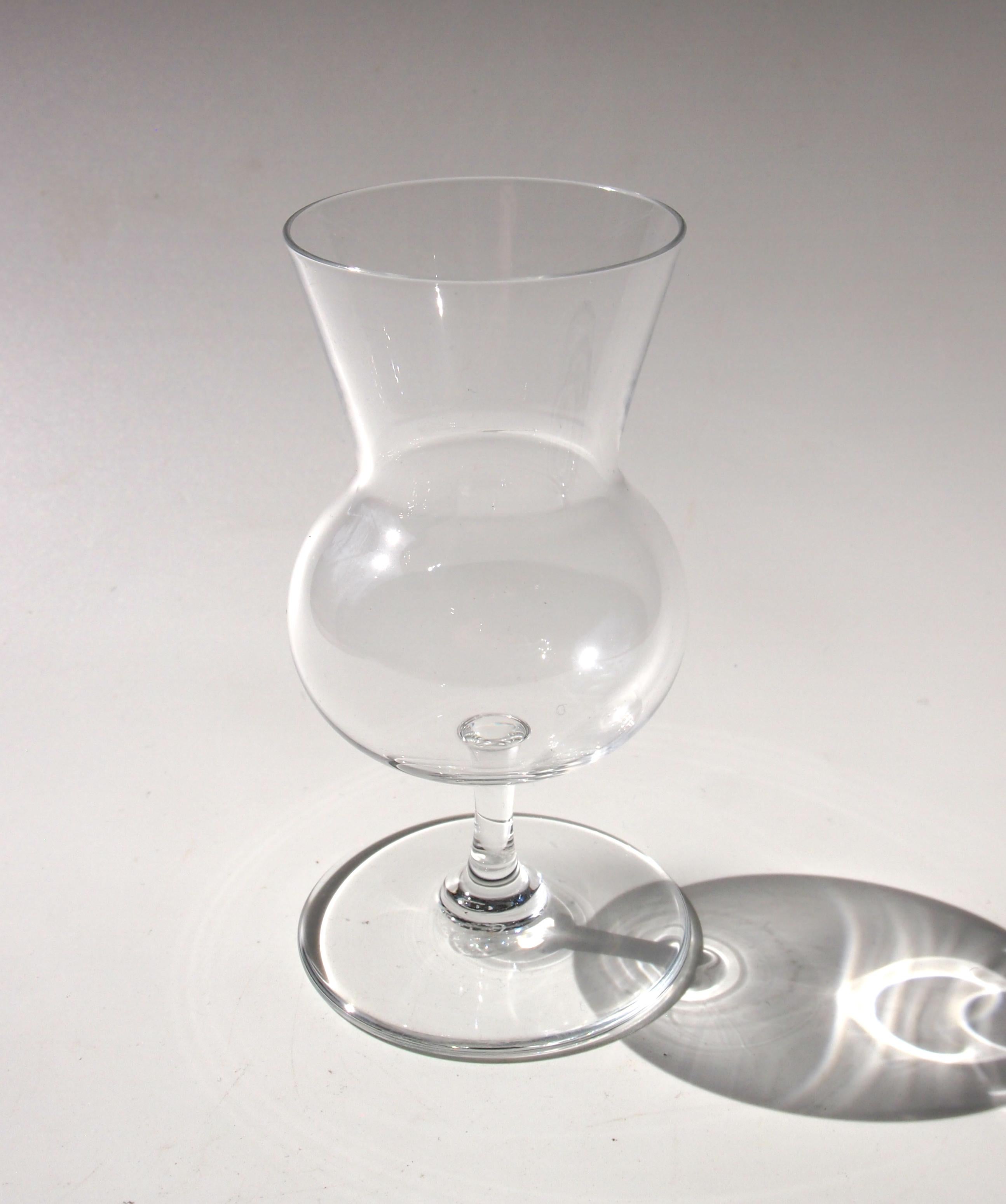 French Mid-Century Modern Baccarat Signed Crystal Glass Thistle Brandies, Set 8 2