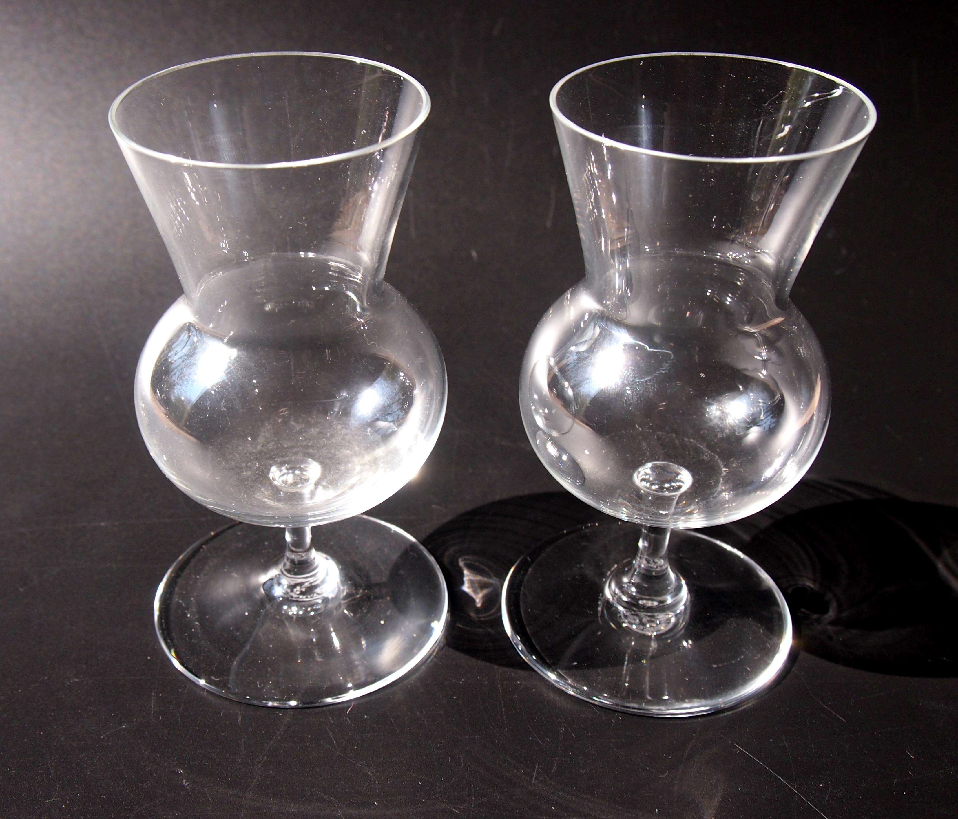 French Mid-Century Modern Baccarat Signed Crystal Glass Thistle Brandies, Set 8 3