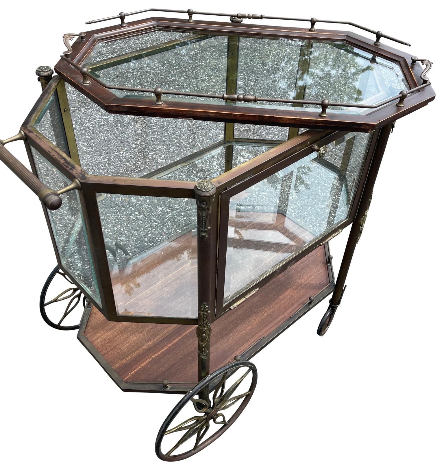 Beveled French Mid-Century Modern Bar or Pastry Cart, circa 1940's