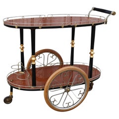 French Mid-Century Modern BarTrolley - Bar Cart Brass and Formica Wood-60s