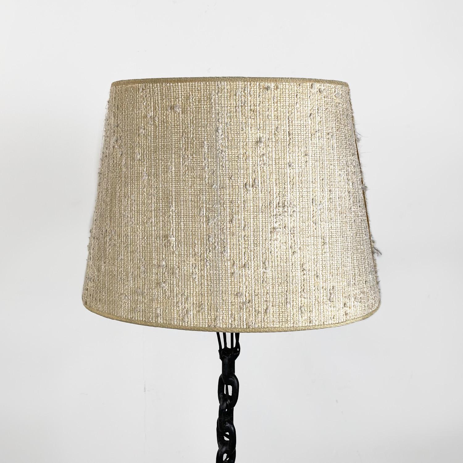 Mid-20th Century French mid-century modern black metal and beige fabric chain floor lamp, 1950s