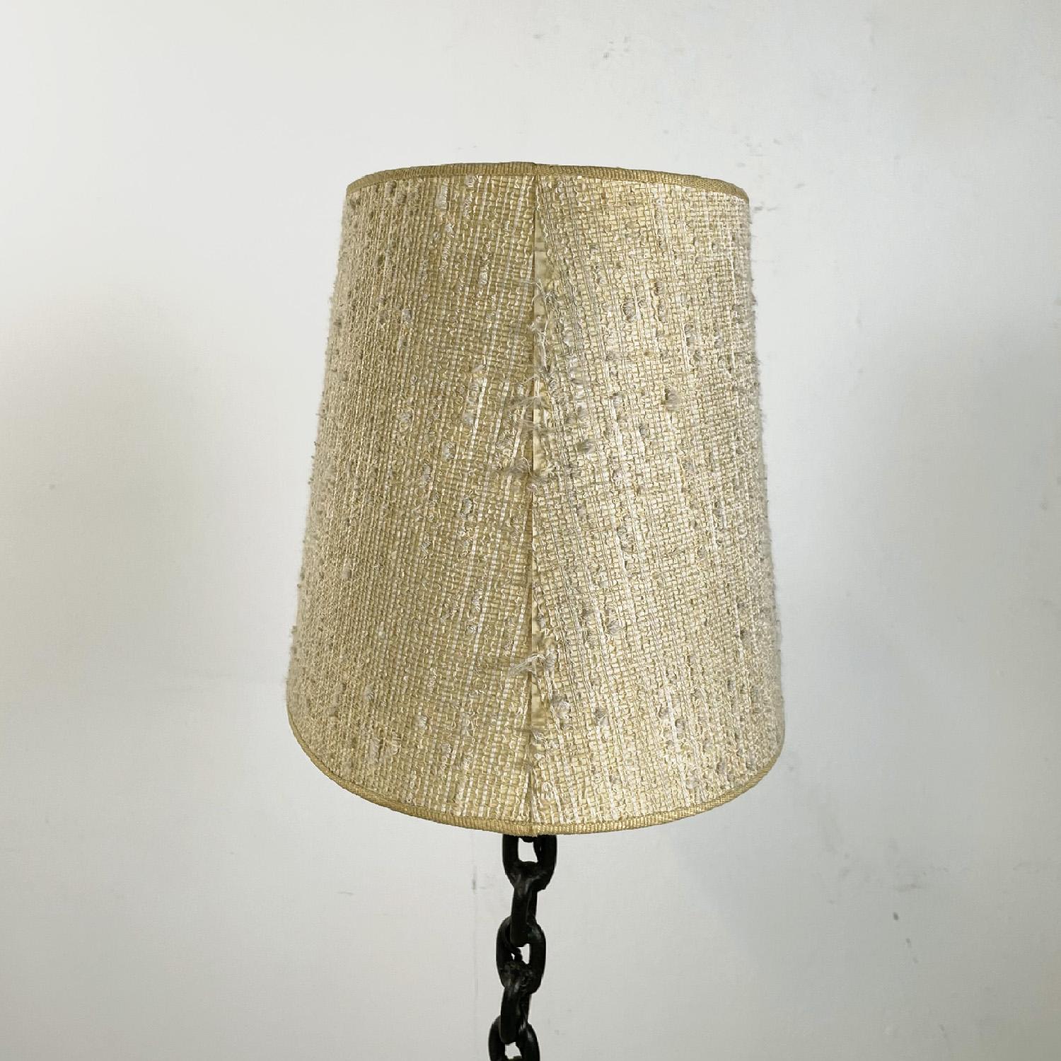 Metal French mid-century modern black metal and beige fabric chain floor lamp, 1950s