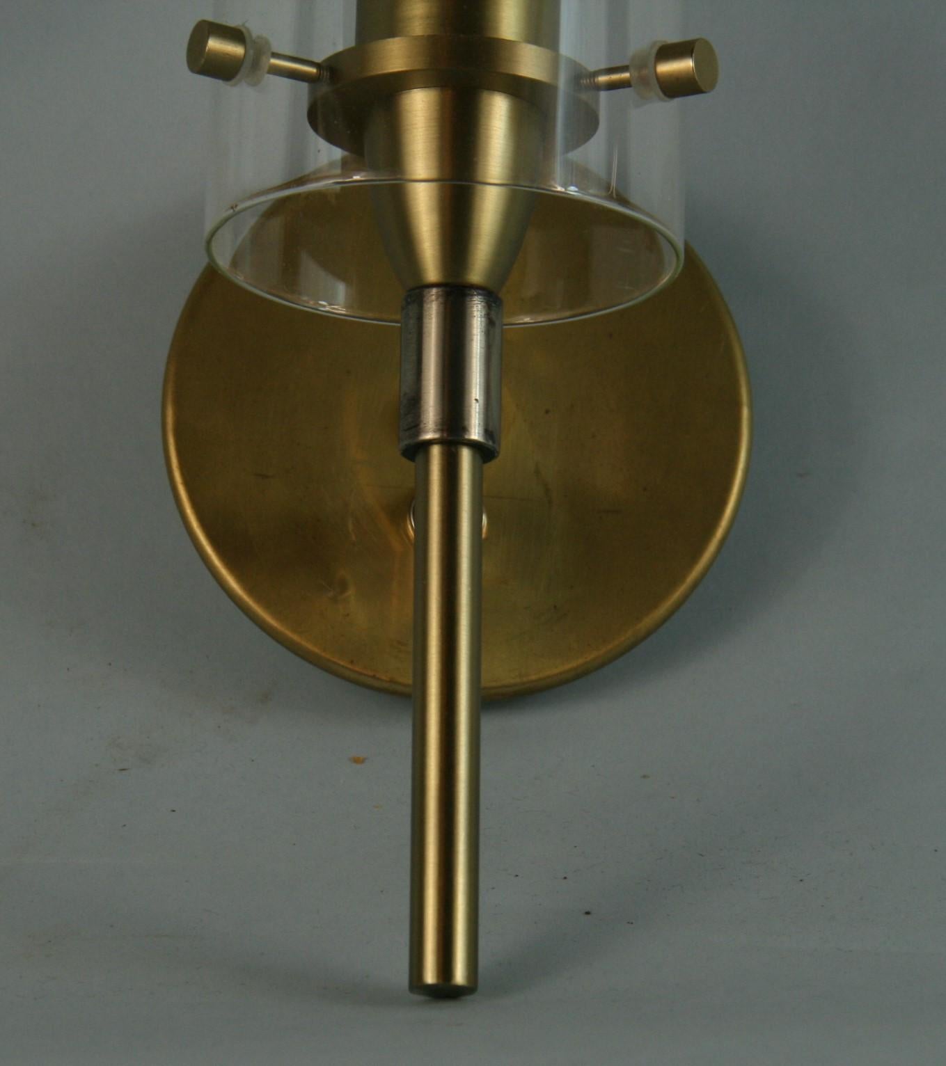 Mid-20th Century French Mid-Century Modern Brass and Glass Hurricane Sconces