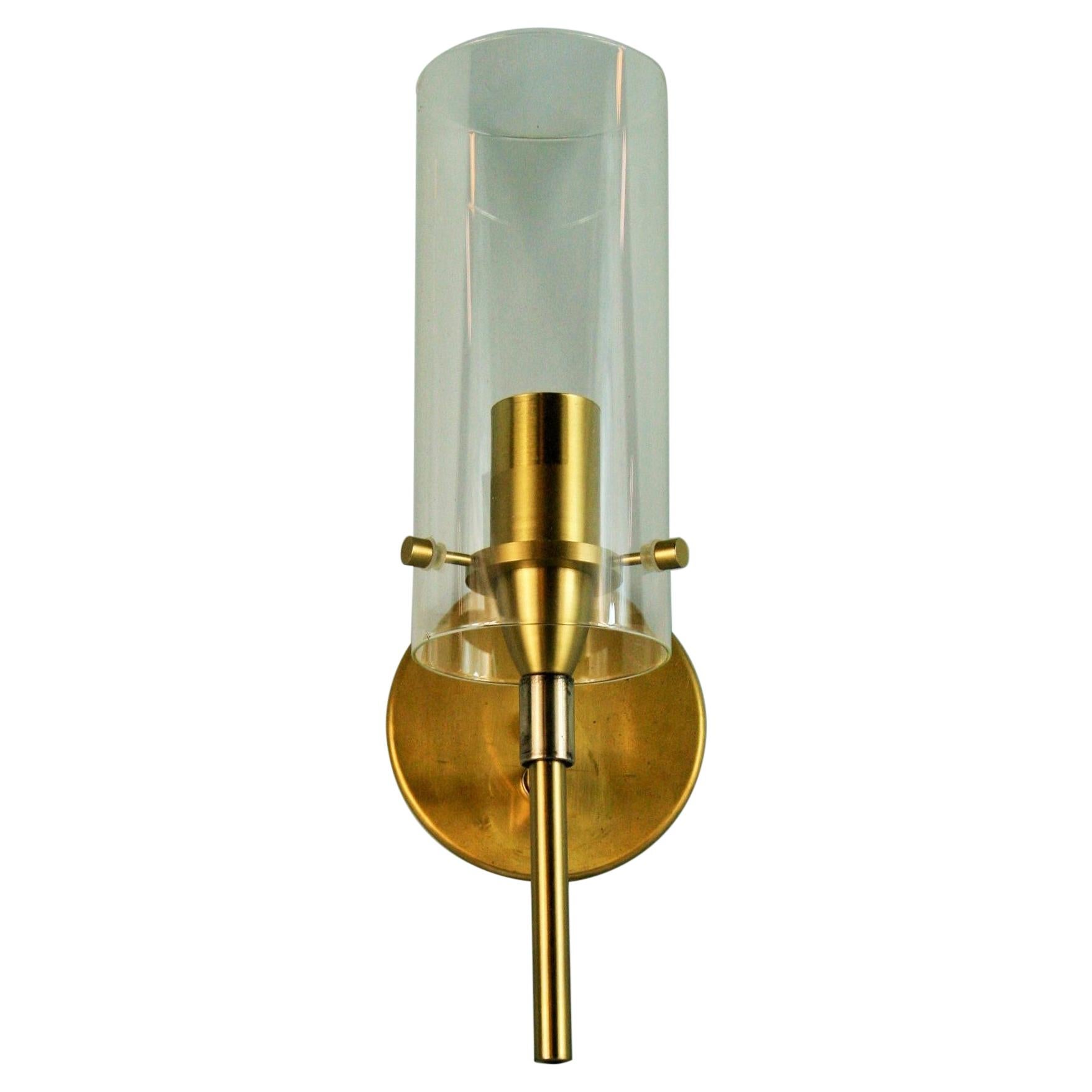 French Mid-Century Modern Brass and Glass Hurricane Sconces