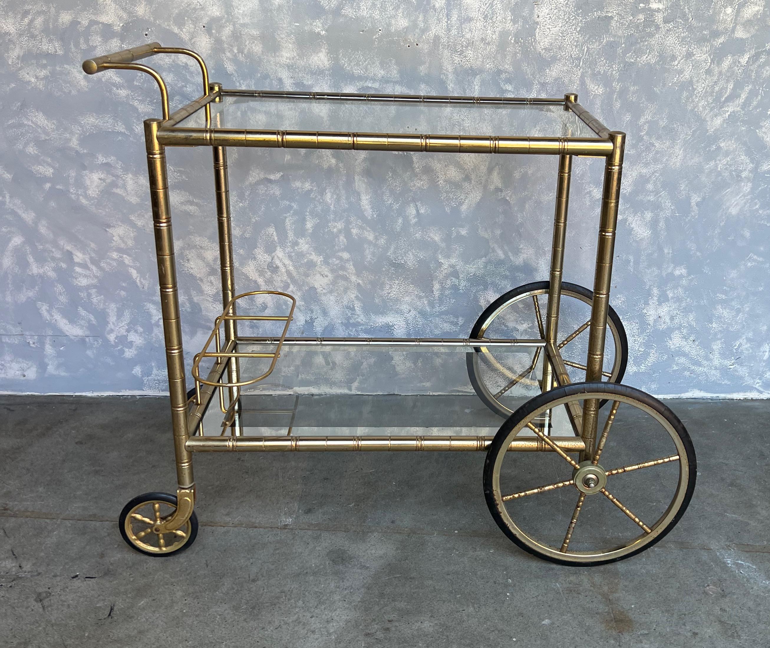 French Mid-Century Modern Brass Bar Cart For Sale 7