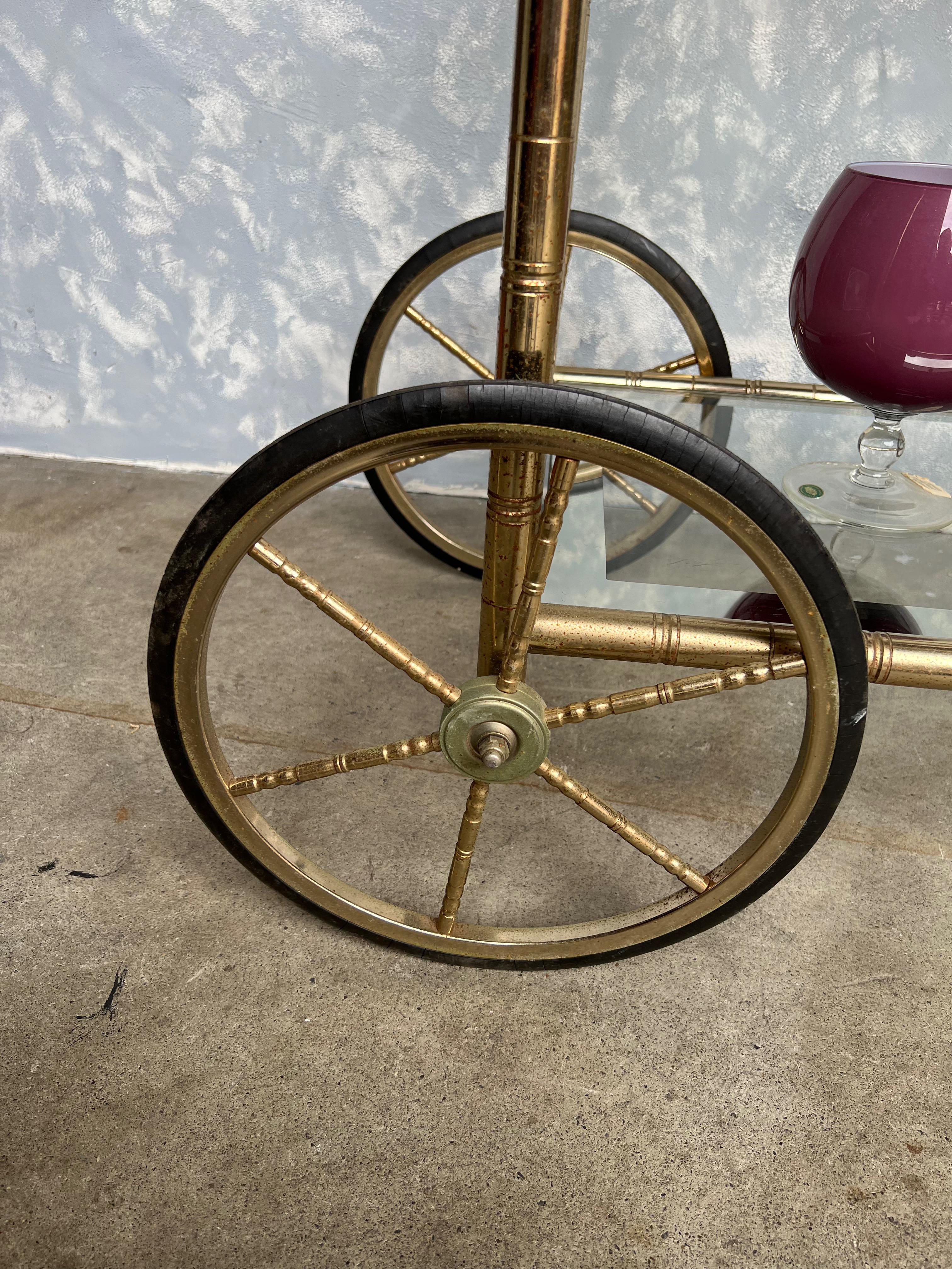 French Mid-Century Modern Brass Bar Cart For Sale 8