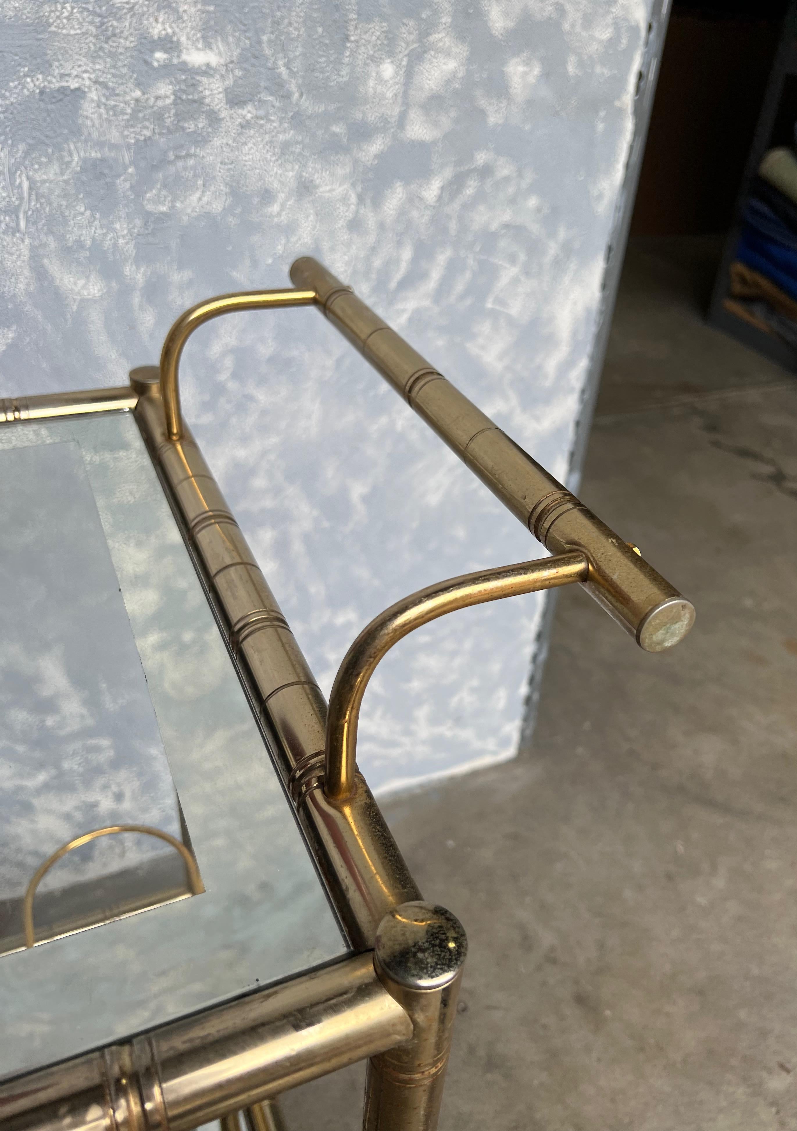 French Mid-Century Modern Brass Bar Cart For Sale 9
