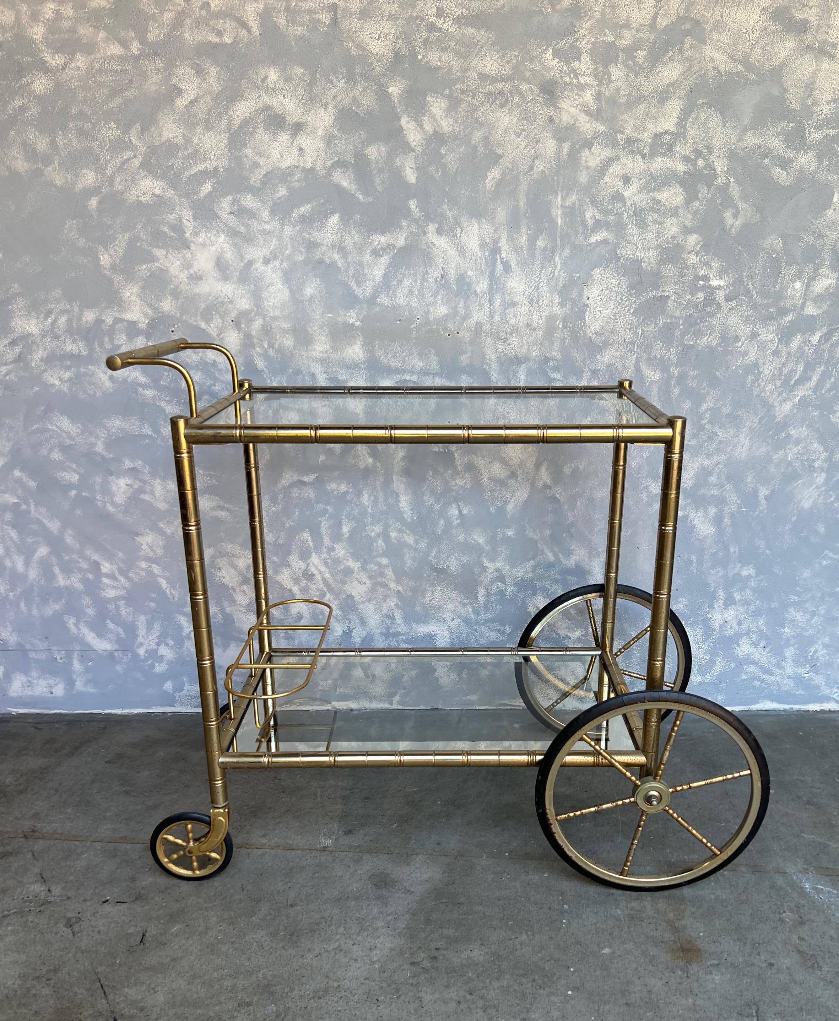 French Mid-Century Modern Brass Bar Cart For Sale 1