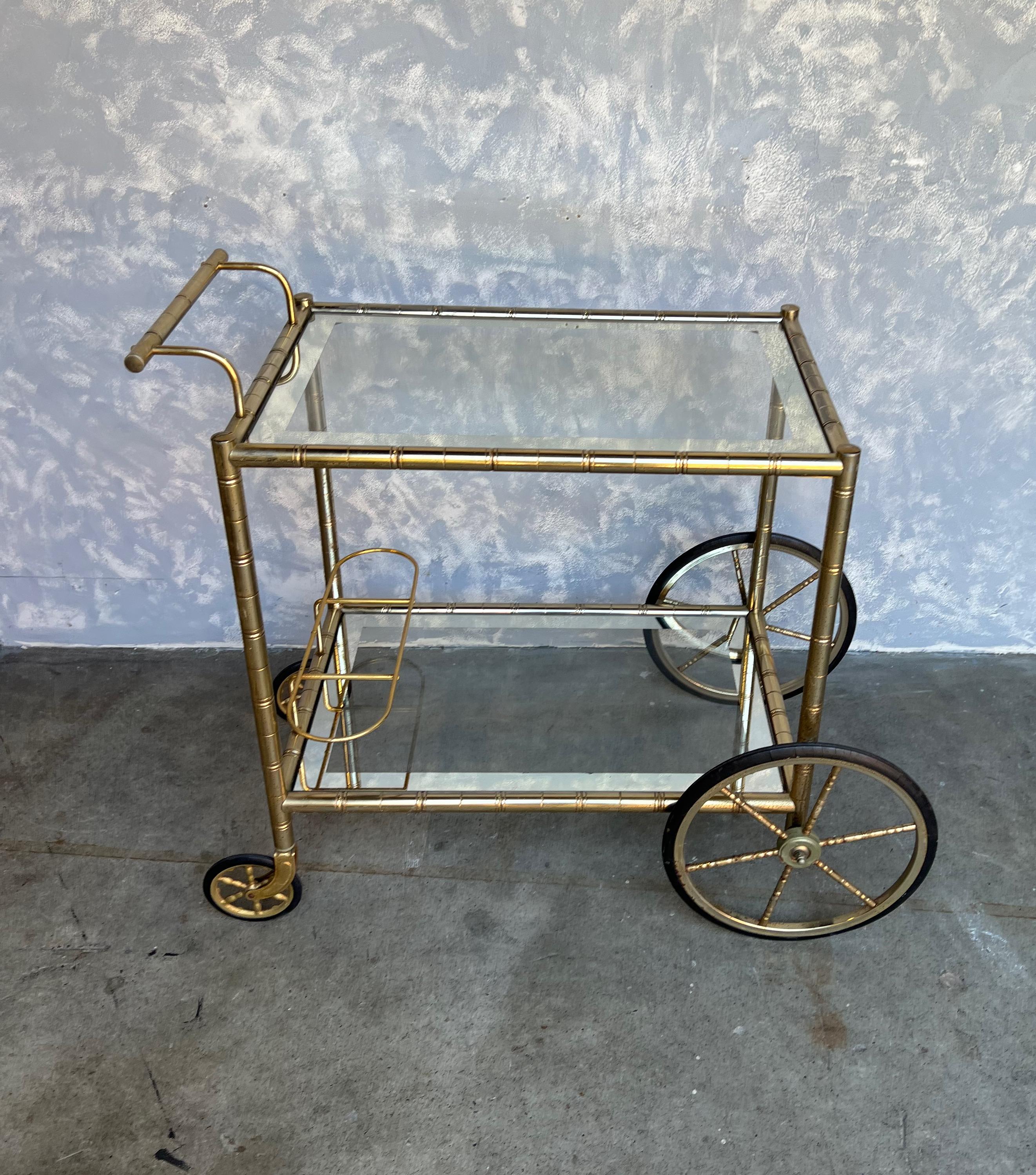 French Mid-Century Modern Brass Bar Cart For Sale 2