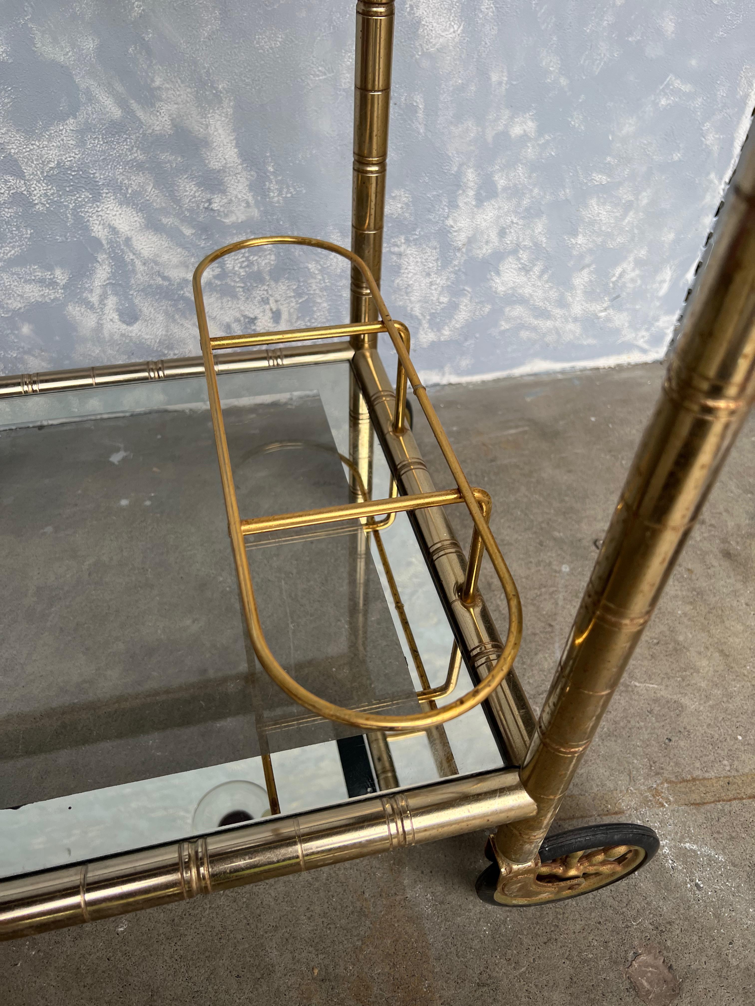 French Mid-Century Modern Brass Bar Cart For Sale 4