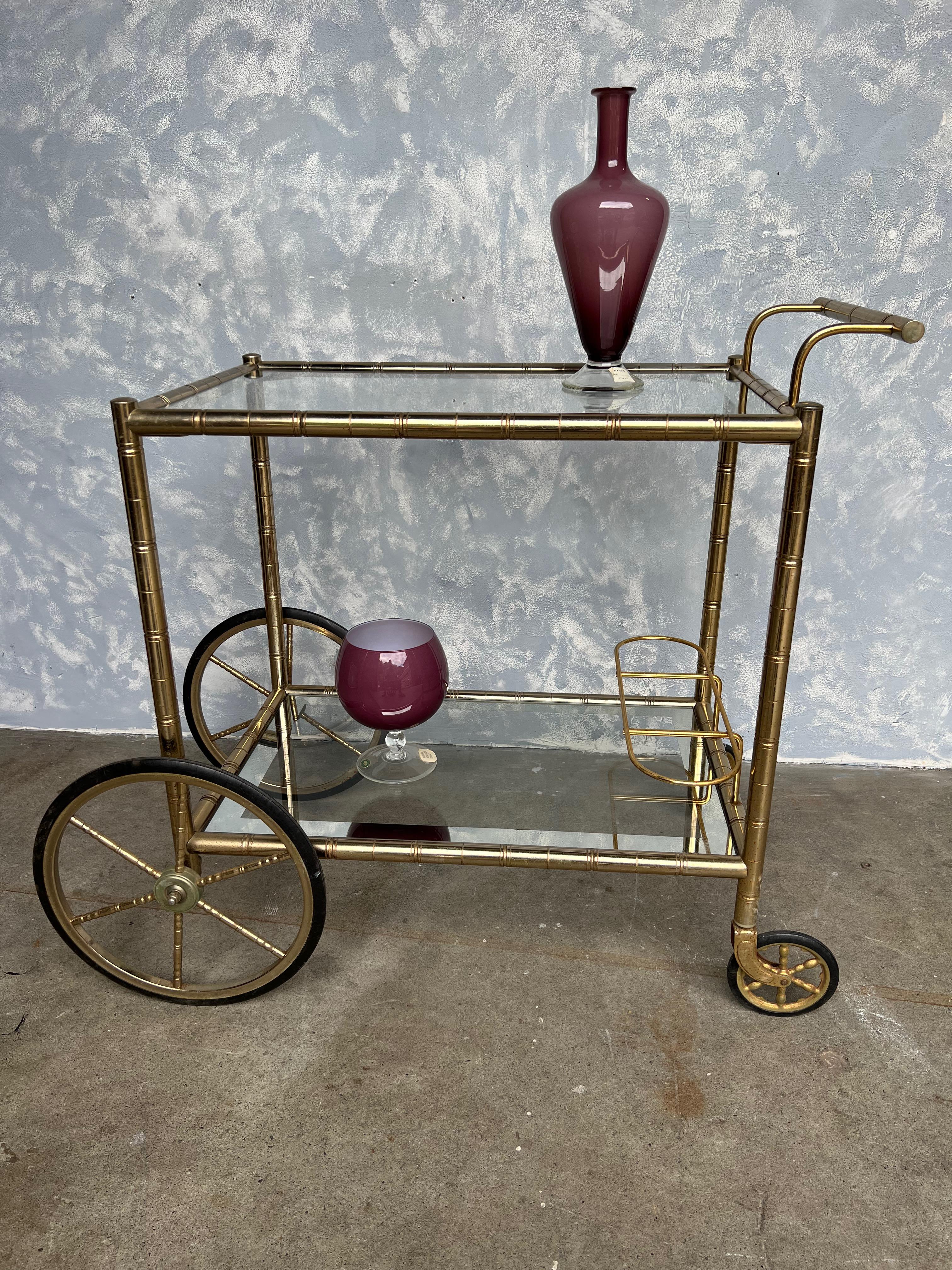 French Mid-Century Modern Brass Bar Cart For Sale 5