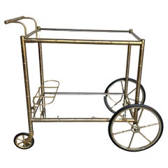 Vintage French Mid-Century Modern Brass Bar Cart