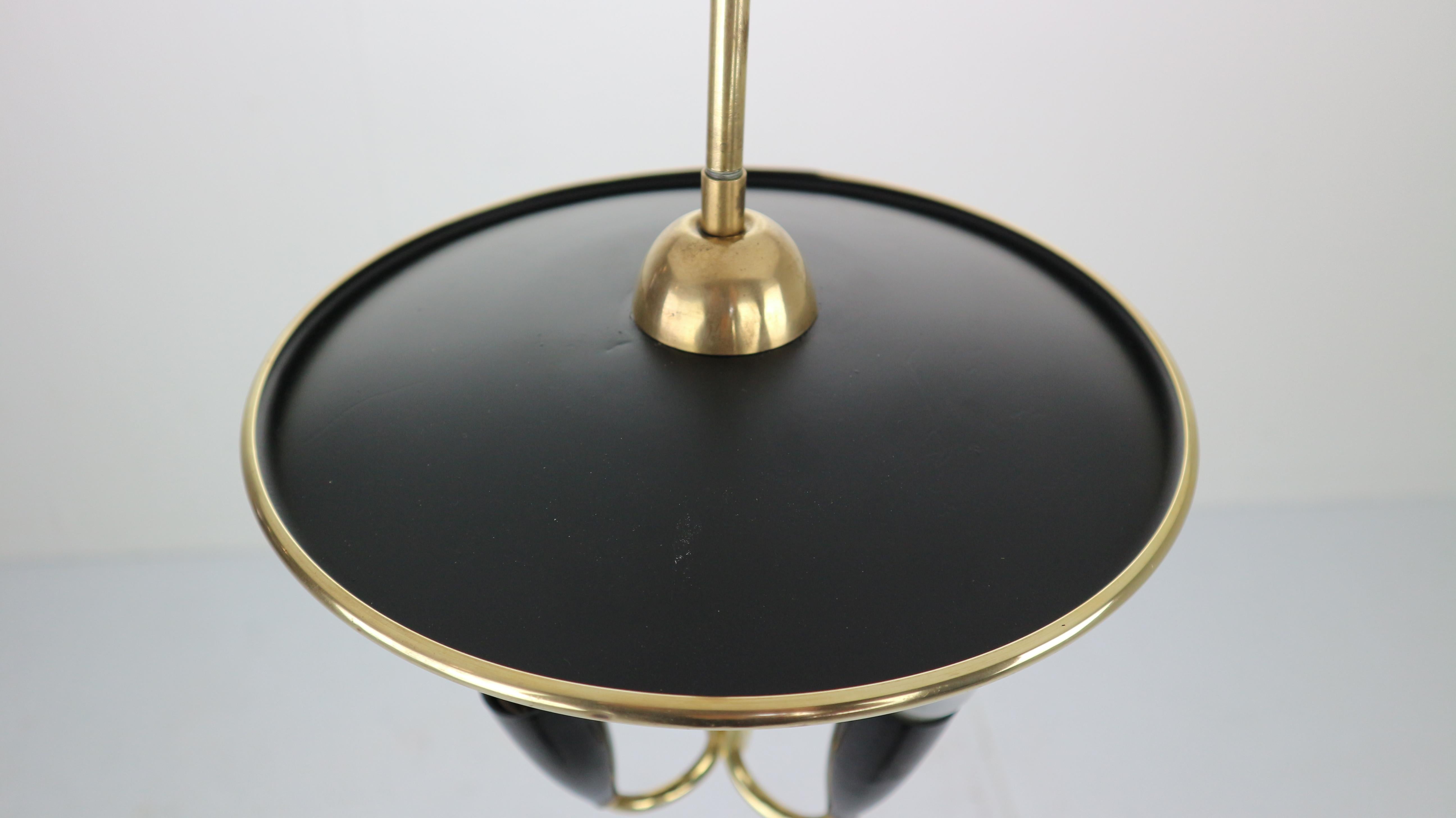 French Mid-Century Modern Brass and Black Metal Chandelier Lamp, 1950s 11