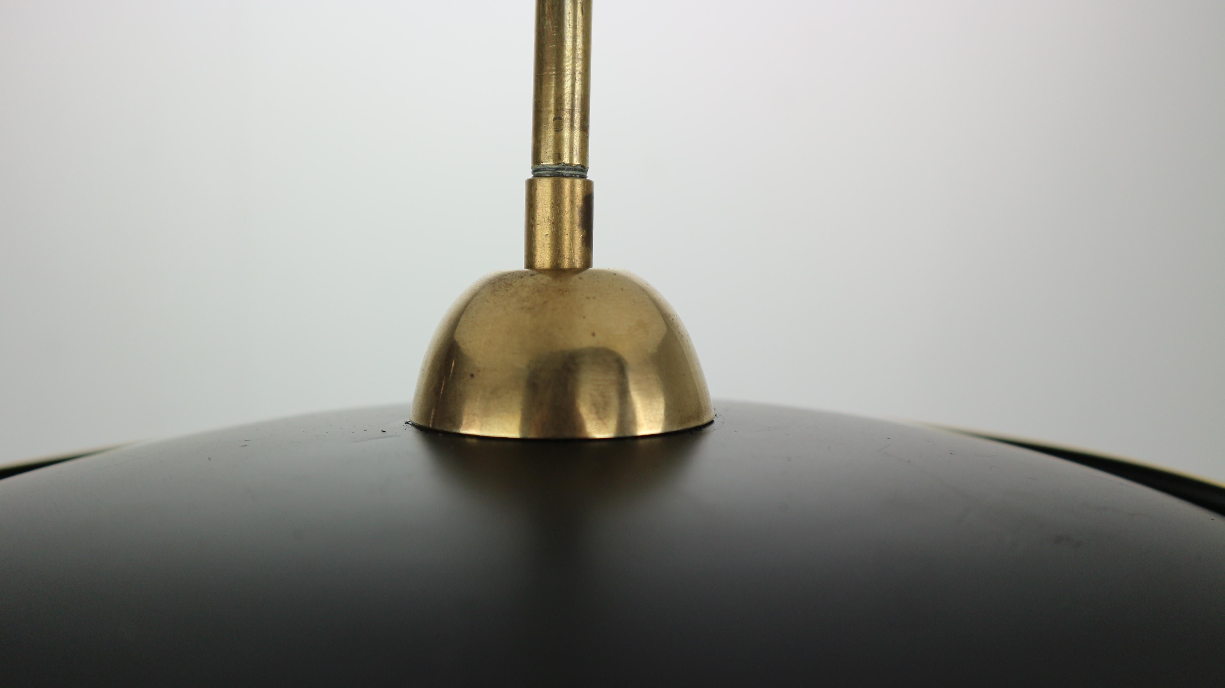 French Mid-Century Modern Brass and Black Metal Chandelier Lamp, 1950s 12