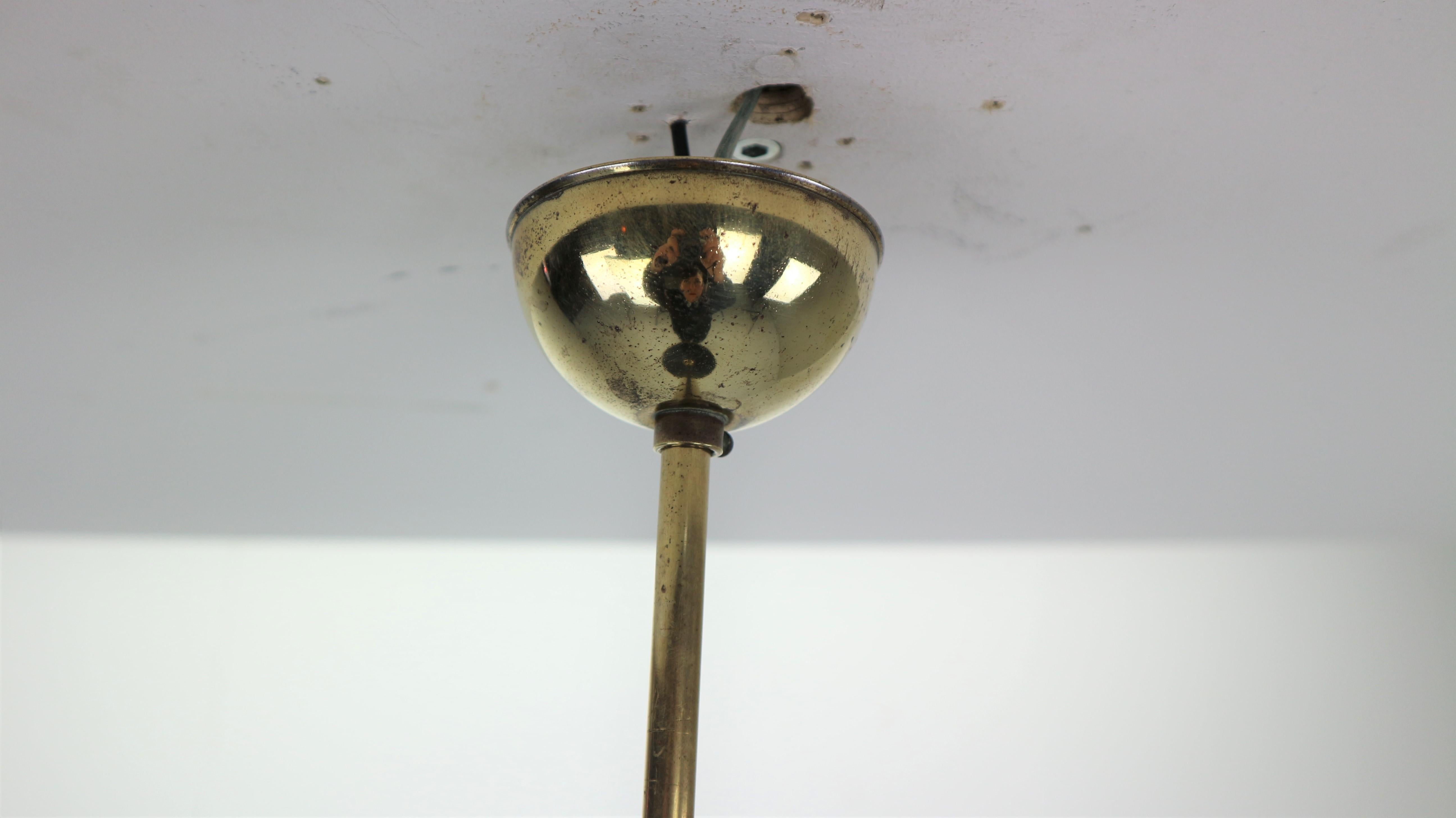 French Mid-Century Modern Brass and Black Metal Chandelier Lamp, 1950s 14