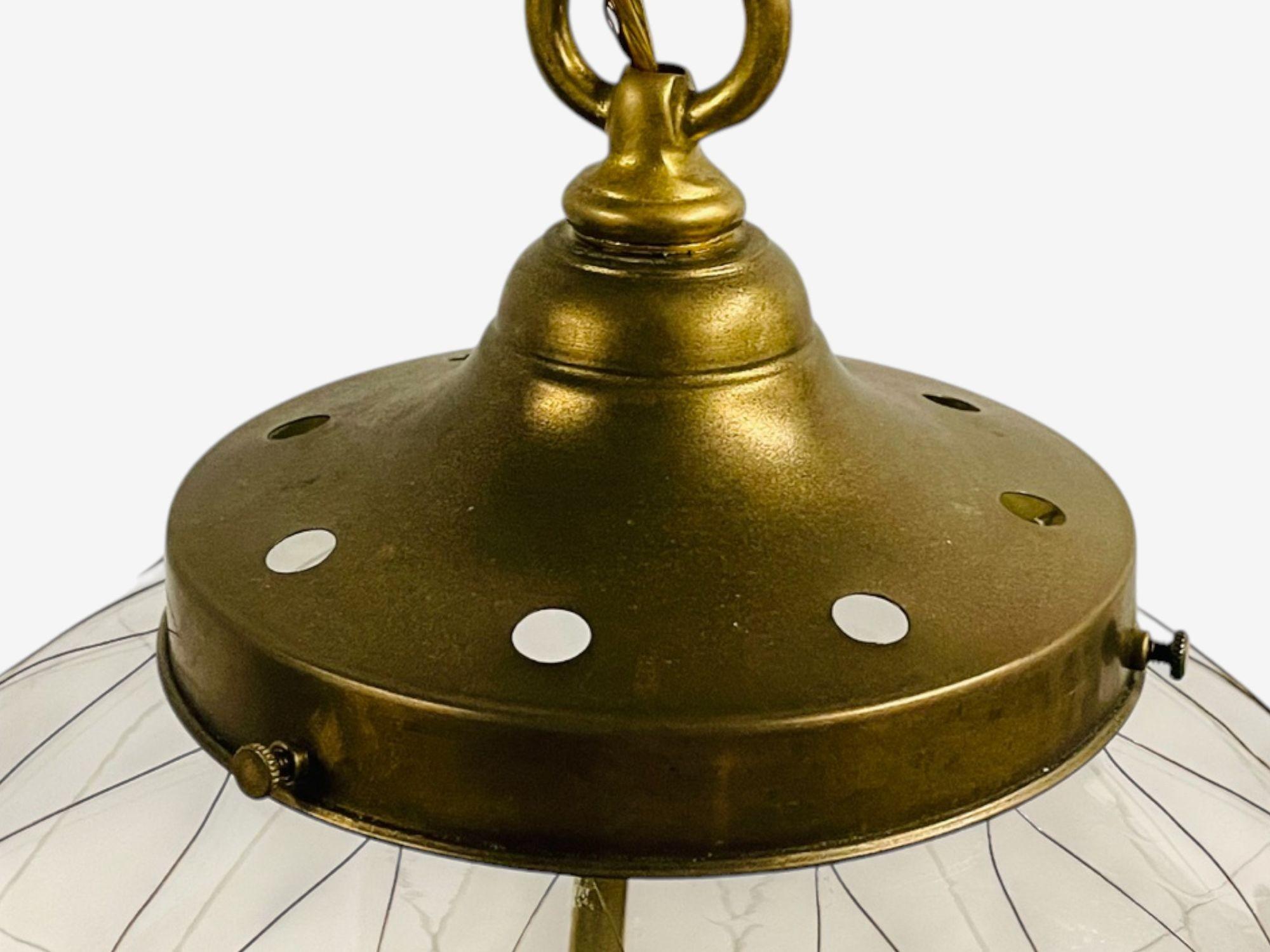 French Mid Century Modern, Brass, Blown Glass, Globe Pendant Lights, 1950s mediados del siglo XX en venta