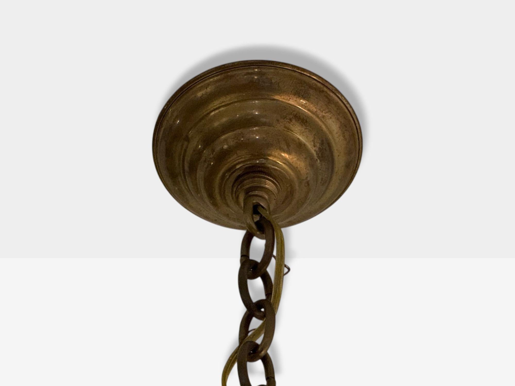 French Mid Century Modern, Brass, Blown Glass, Globe Pendant Lights, 1950s Latón en venta
