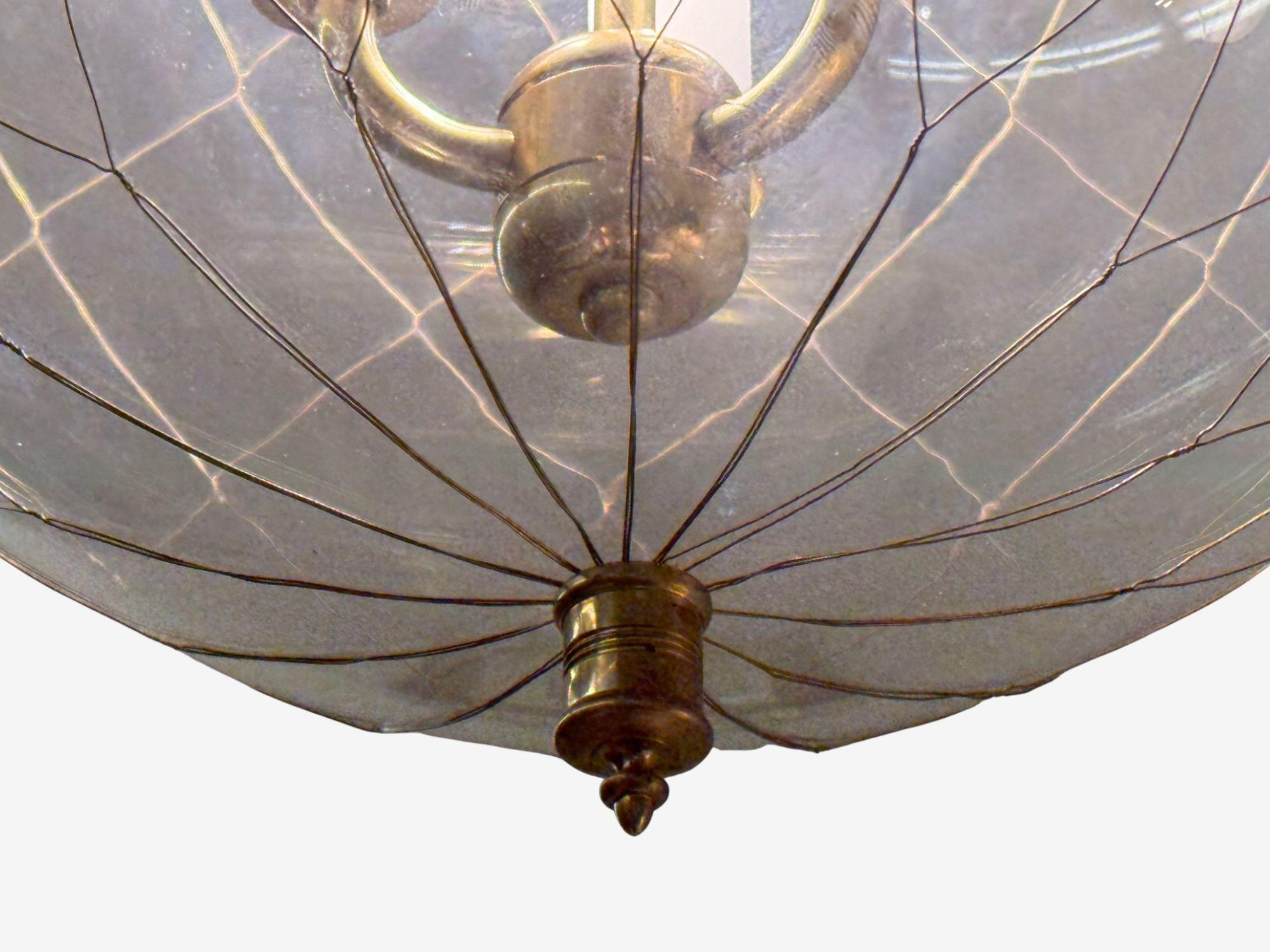 French Mid Century Modern, Brass, Blown Glass, Globe Pendant Lights, 1950s en venta 1
