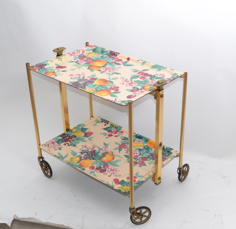 French Mid-Century Modern Brass & Laminate Serving Cart, Trolley, Textable 1950s For Sale 11