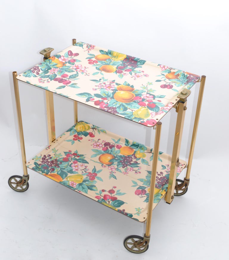 French Mid-Century Modern Brass & Laminate Serving Cart, Trolley, Textable 1950s In Good Condition For Sale In Miami, FL