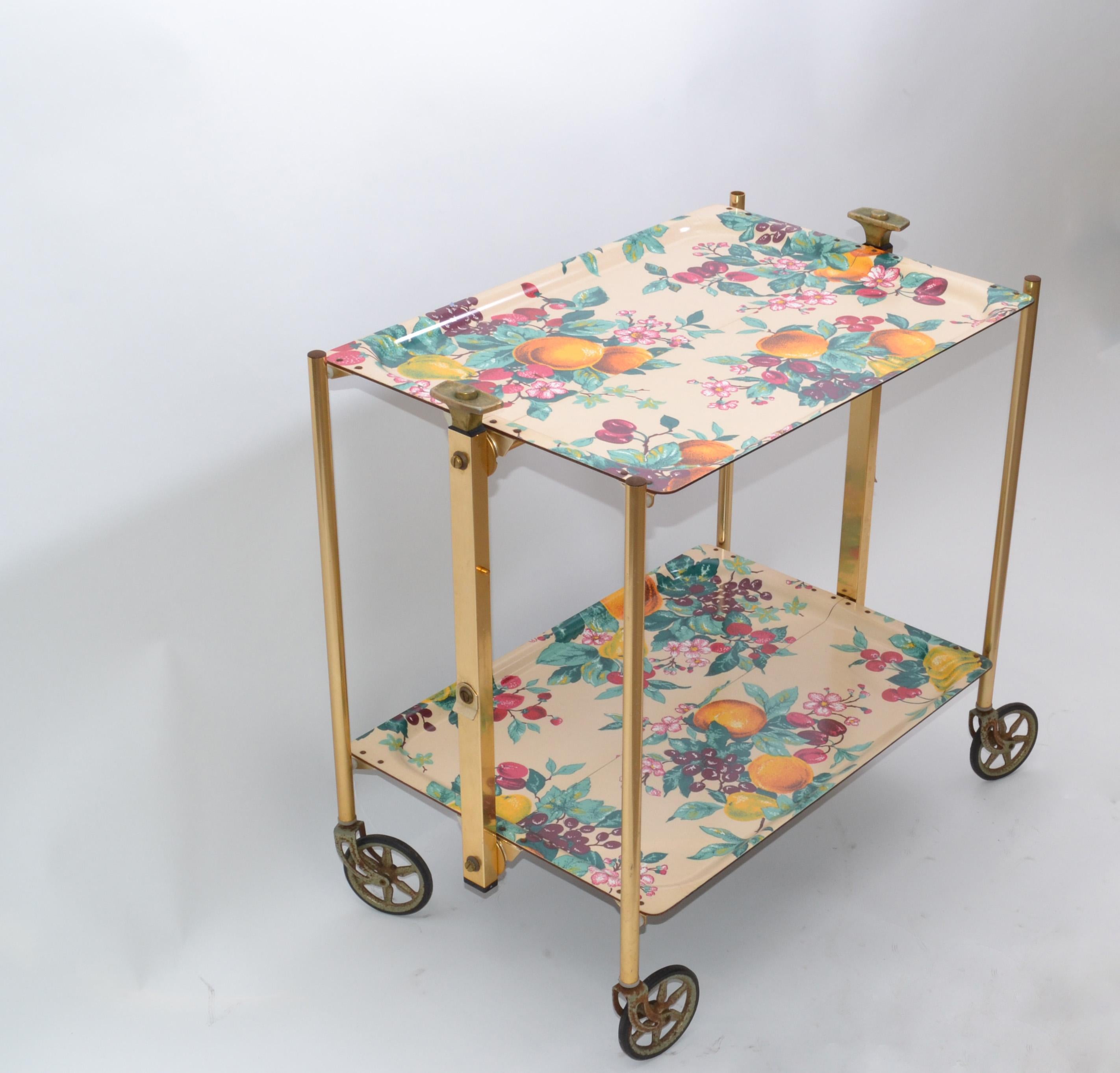 Mid-20th Century French Mid-Century Modern Brass & Laminate Serving Cart, Trolley, Textable 1950s For Sale