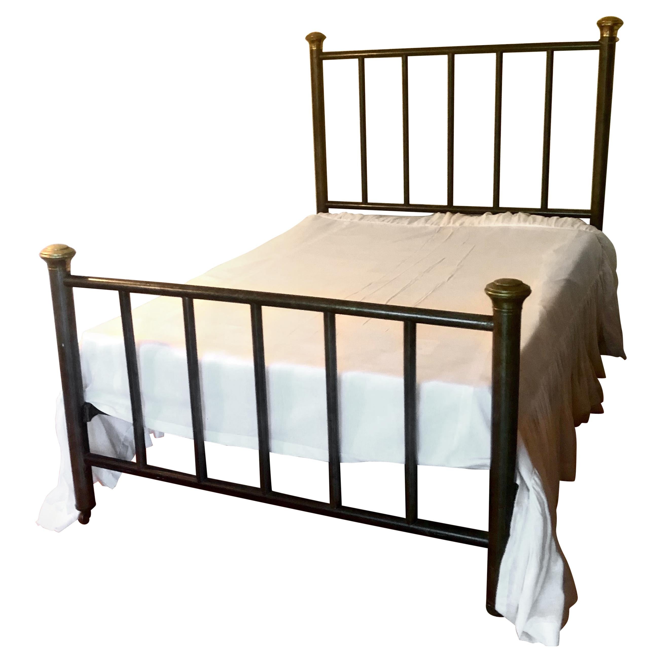 French Mid-Century Modern Bronzed Iron and Brass Full Bed, 1930