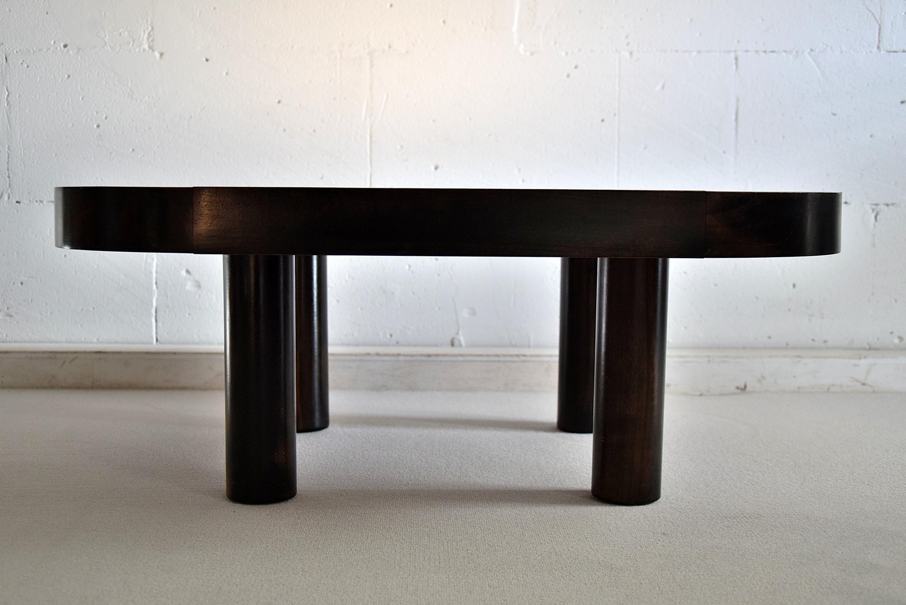 French Mid-Century Modern Brown Roger Capron Brown and Beige Coffee Table For Sale 5