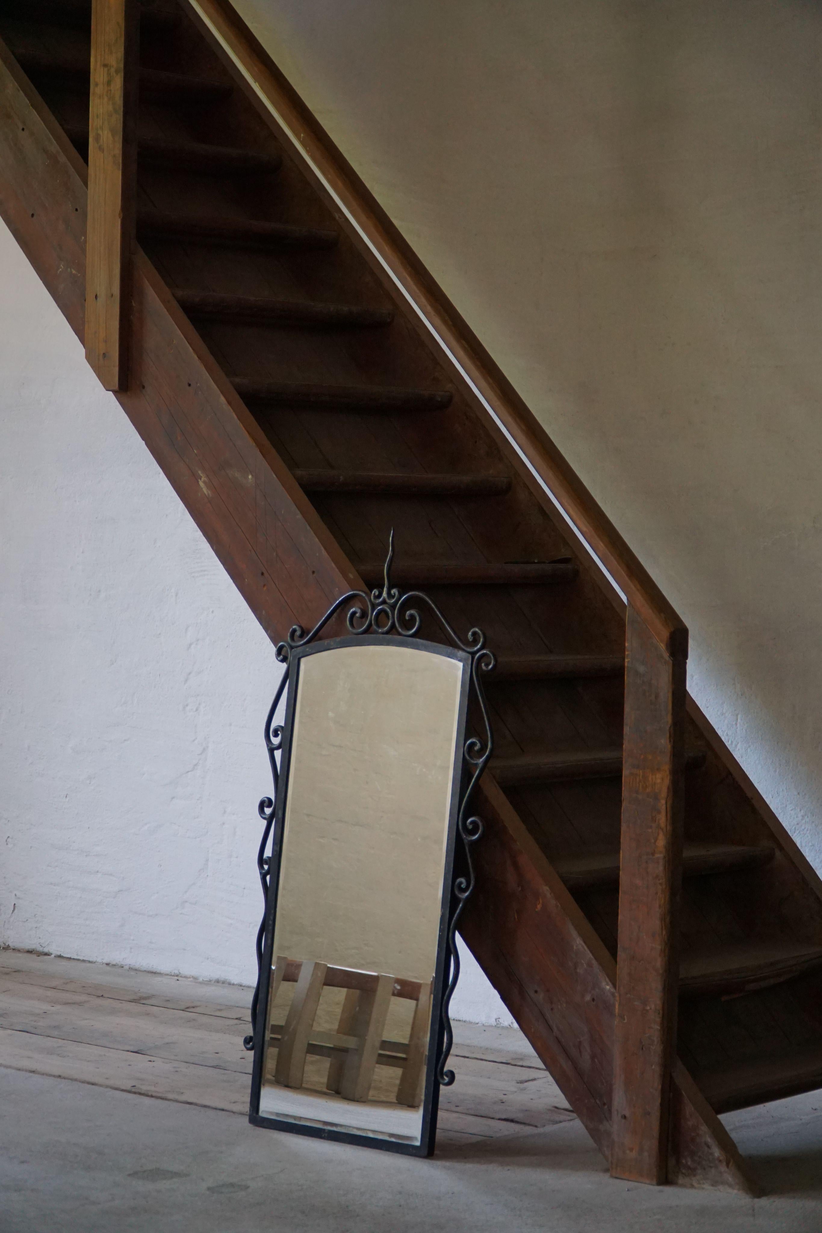 20th Century French Mid-Century Modern, Brutalist Wrought Iron Wall Mirror, Made in the 1950s For Sale