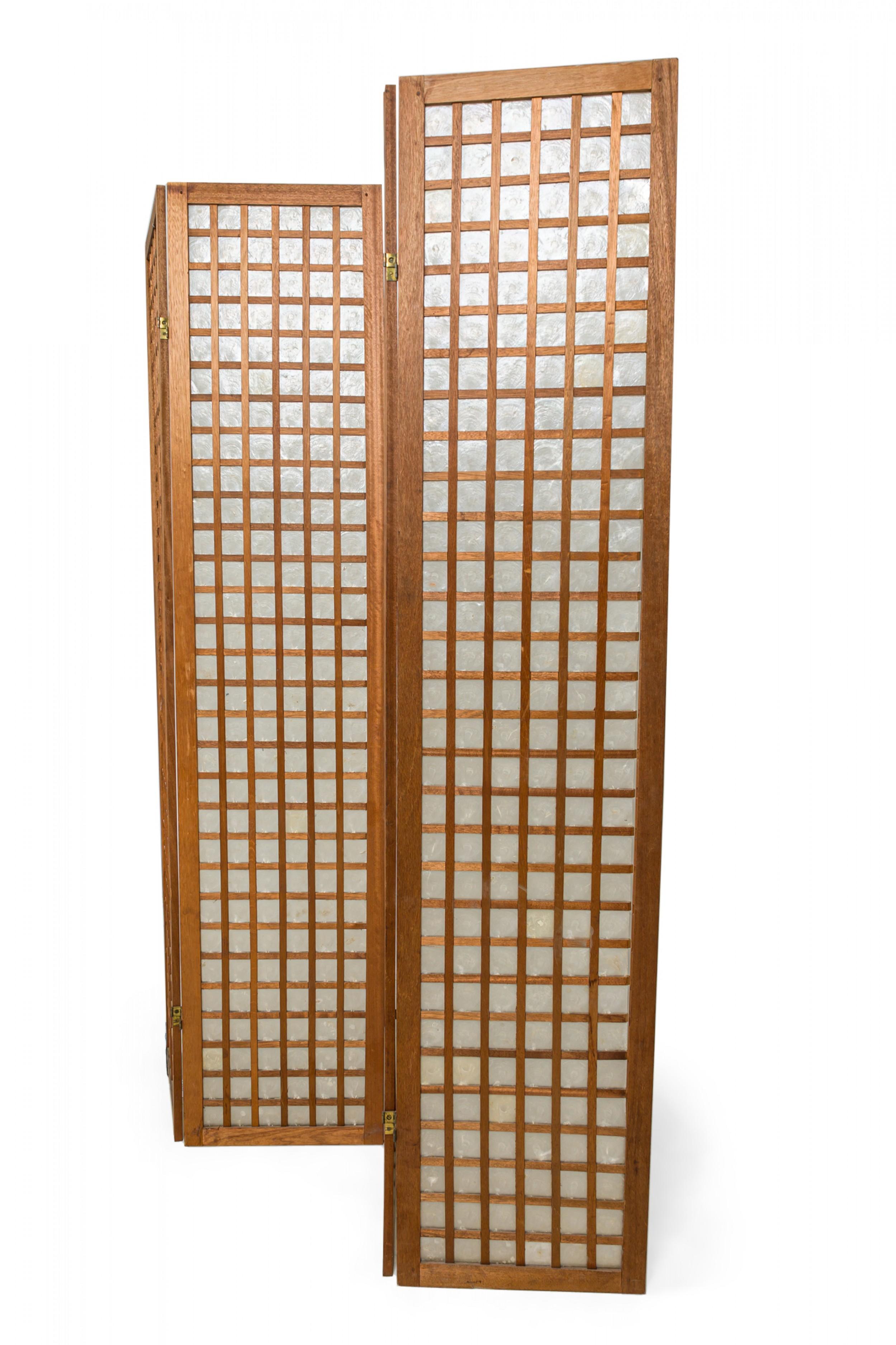 French Mid-Century Modern Cerused Wood and Mother of Pearl Four Panel Screen In Good Condition For Sale In New York, NY