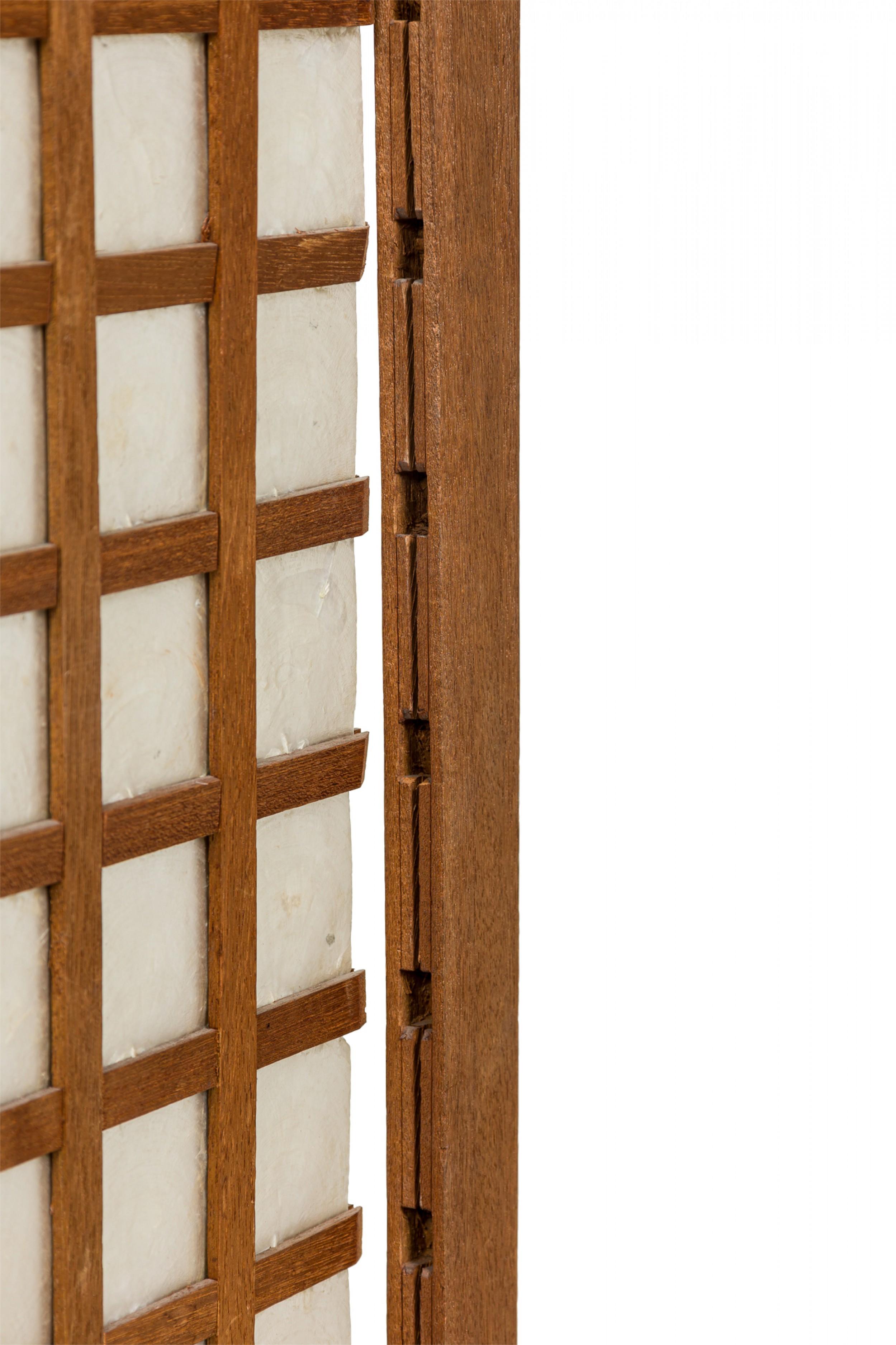 Mother-of-Pearl French Mid-Century Modern Cerused Wood and Mother of Pearl Four Panel Screen For Sale
