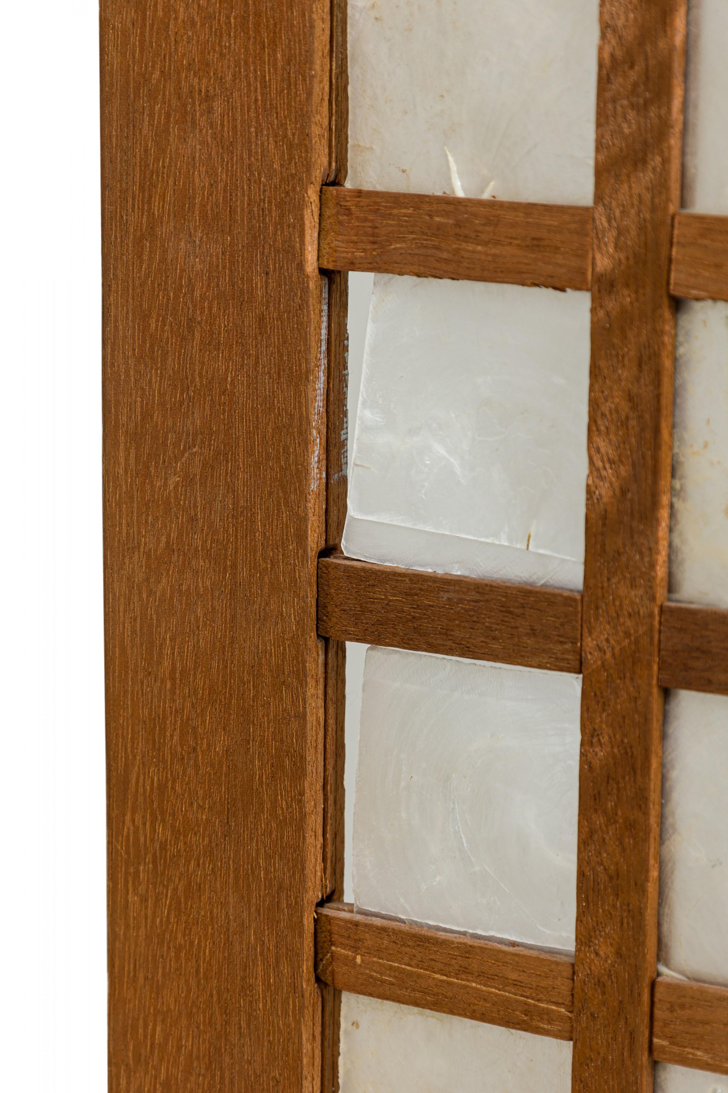 French Mid-Century Modern Cerused Wood and Mother of Pearl Four Panel Screen For Sale 3