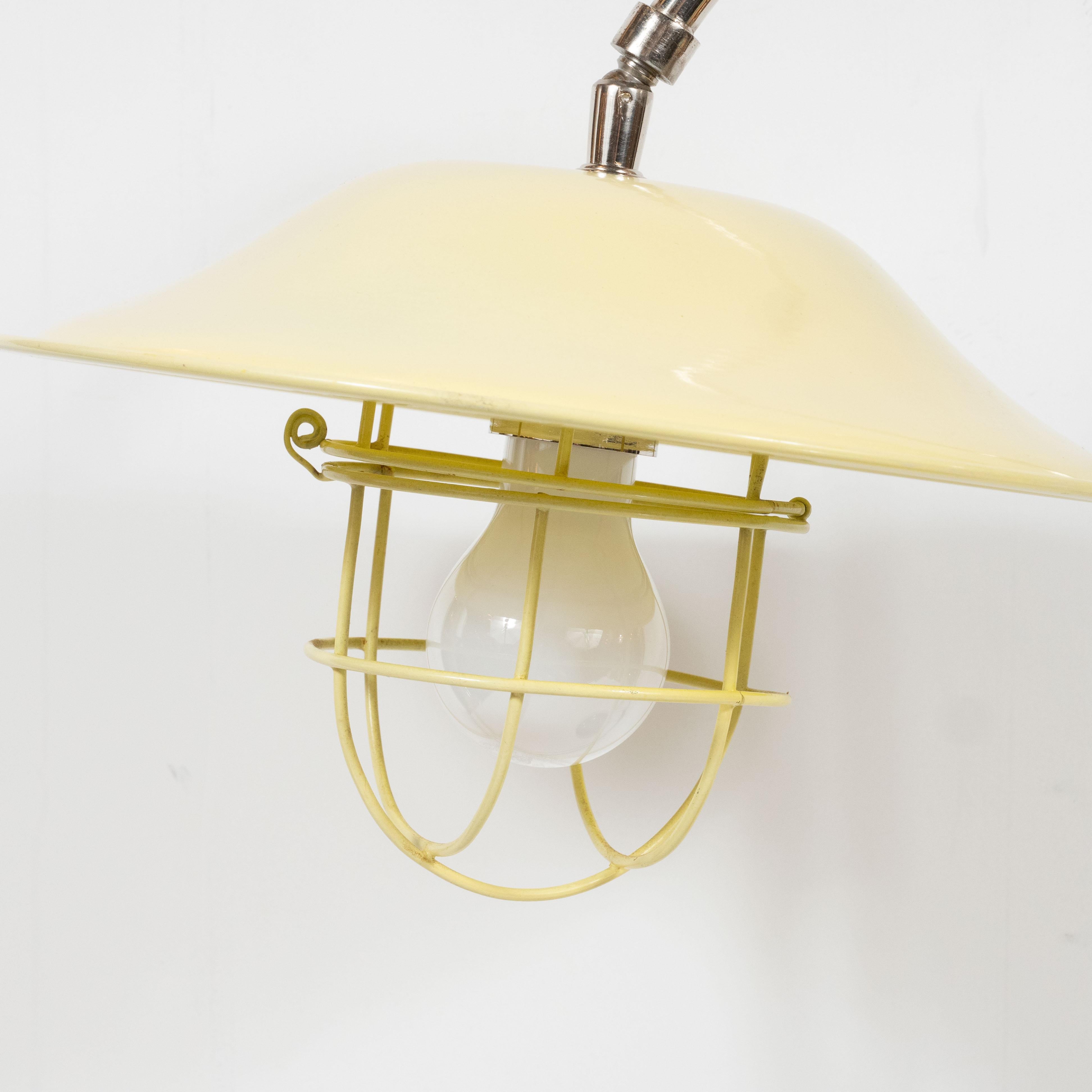 French Mid-Century Modern Chrome and Lemon Cream and Black Enamel Table Lamp For Sale 5