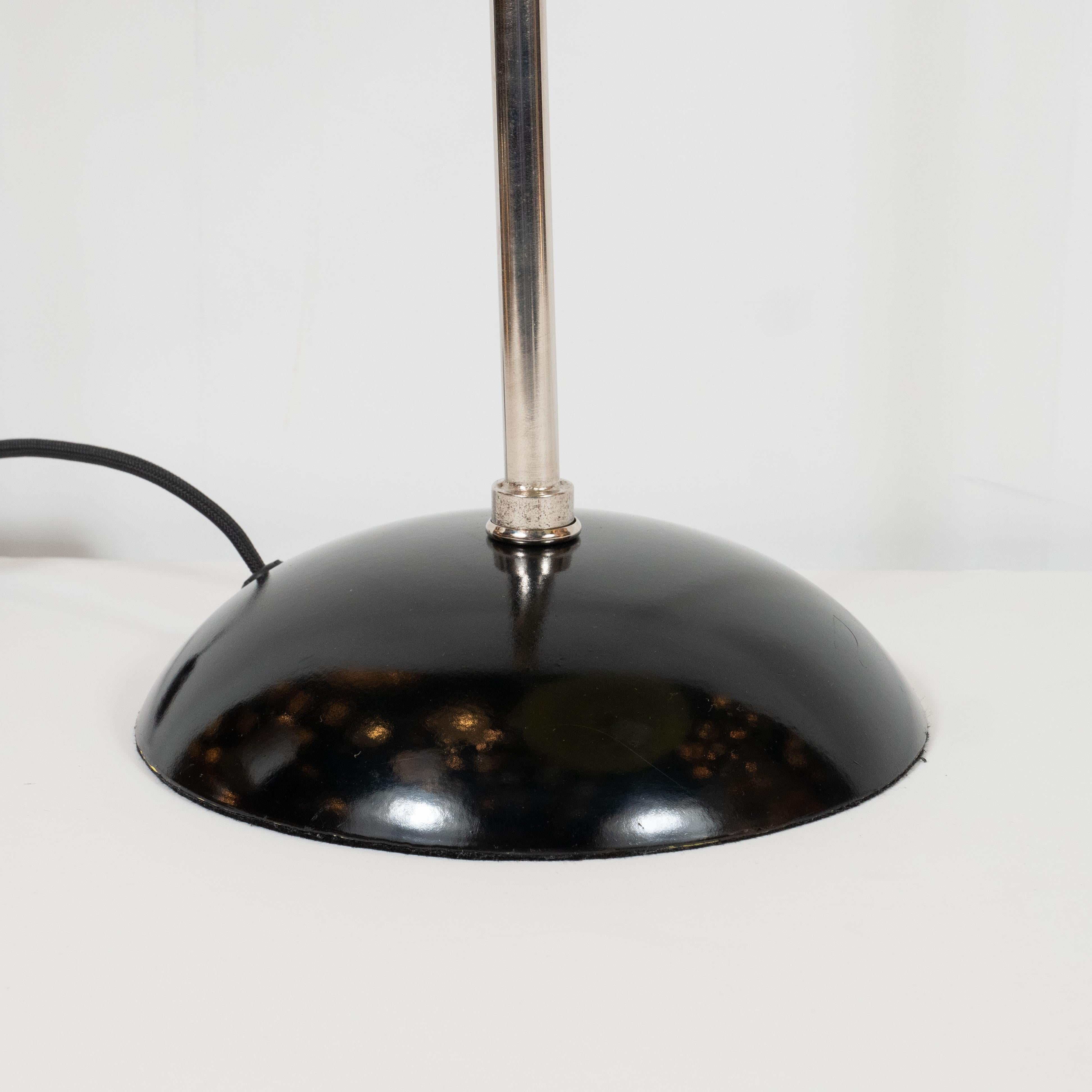 French Mid-Century Modern Chrome and Lemon Cream and Black Enamel Table Lamp In Excellent Condition For Sale In New York, NY
