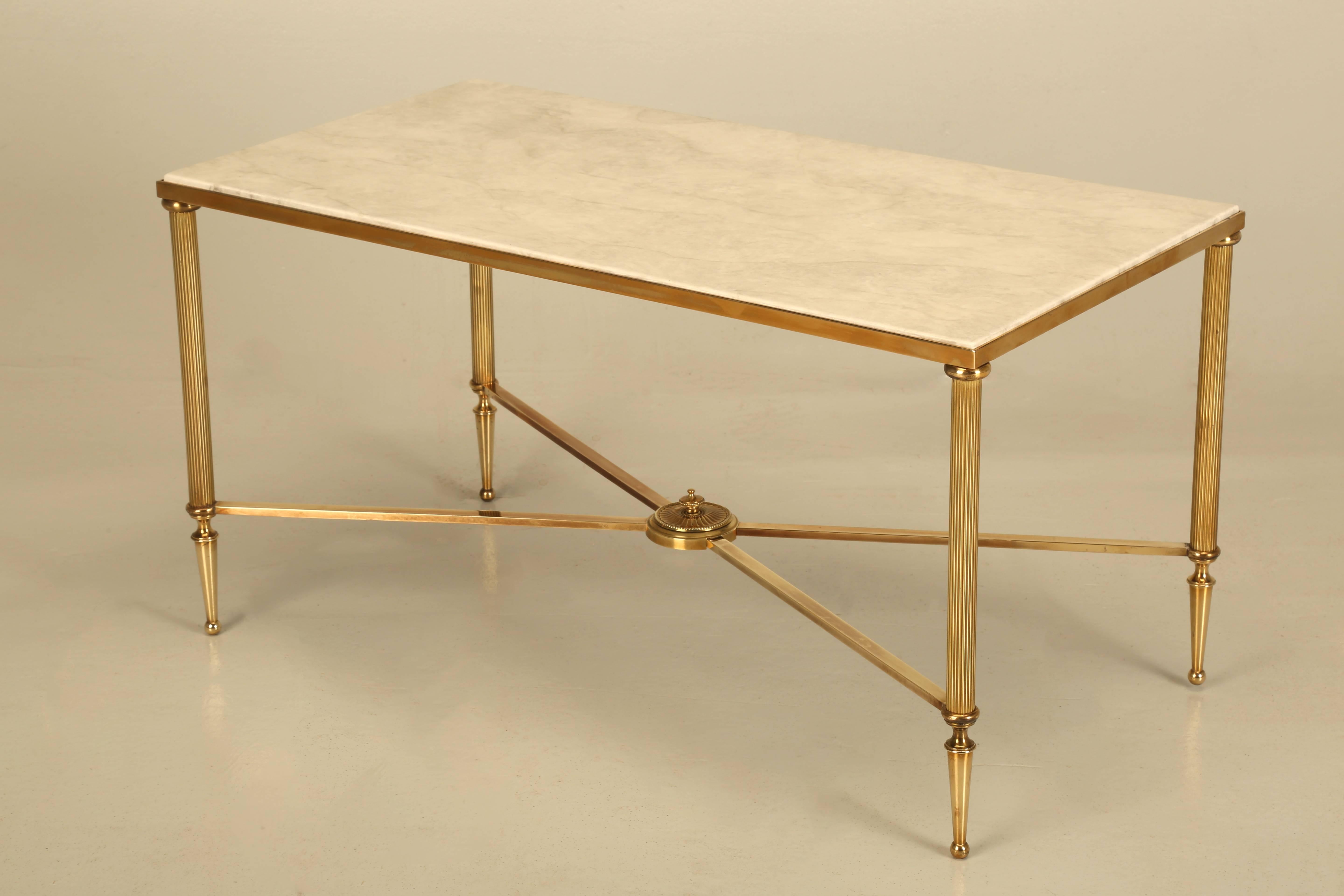 French Mid-Century Modern Coffee or Cocktail Table in Polished Solid Brass In Good Condition In Chicago, IL
