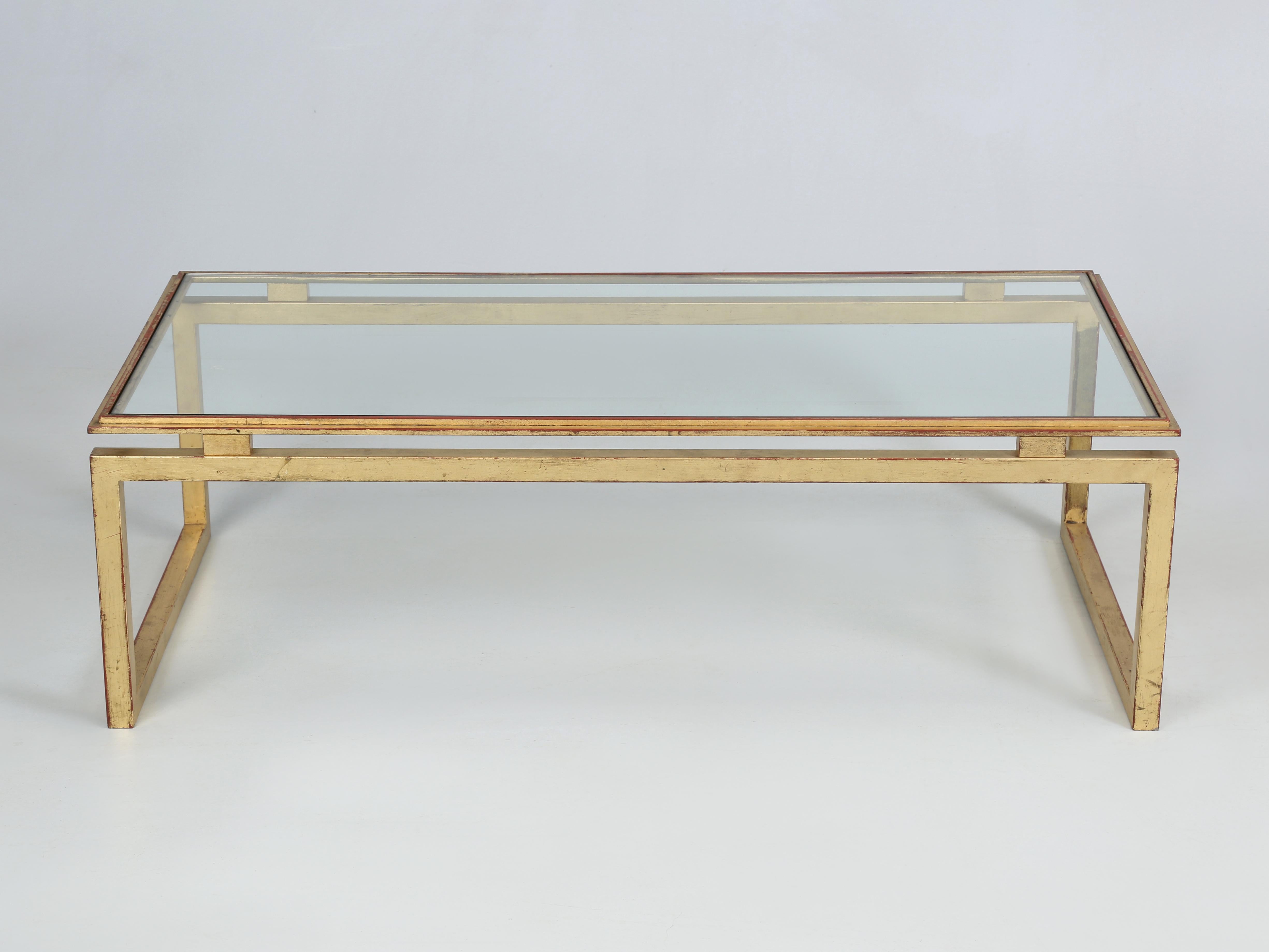French Mid-Century Modern Coffee Table Gilt Iron Base, Glass Top c1960's-1970's 9