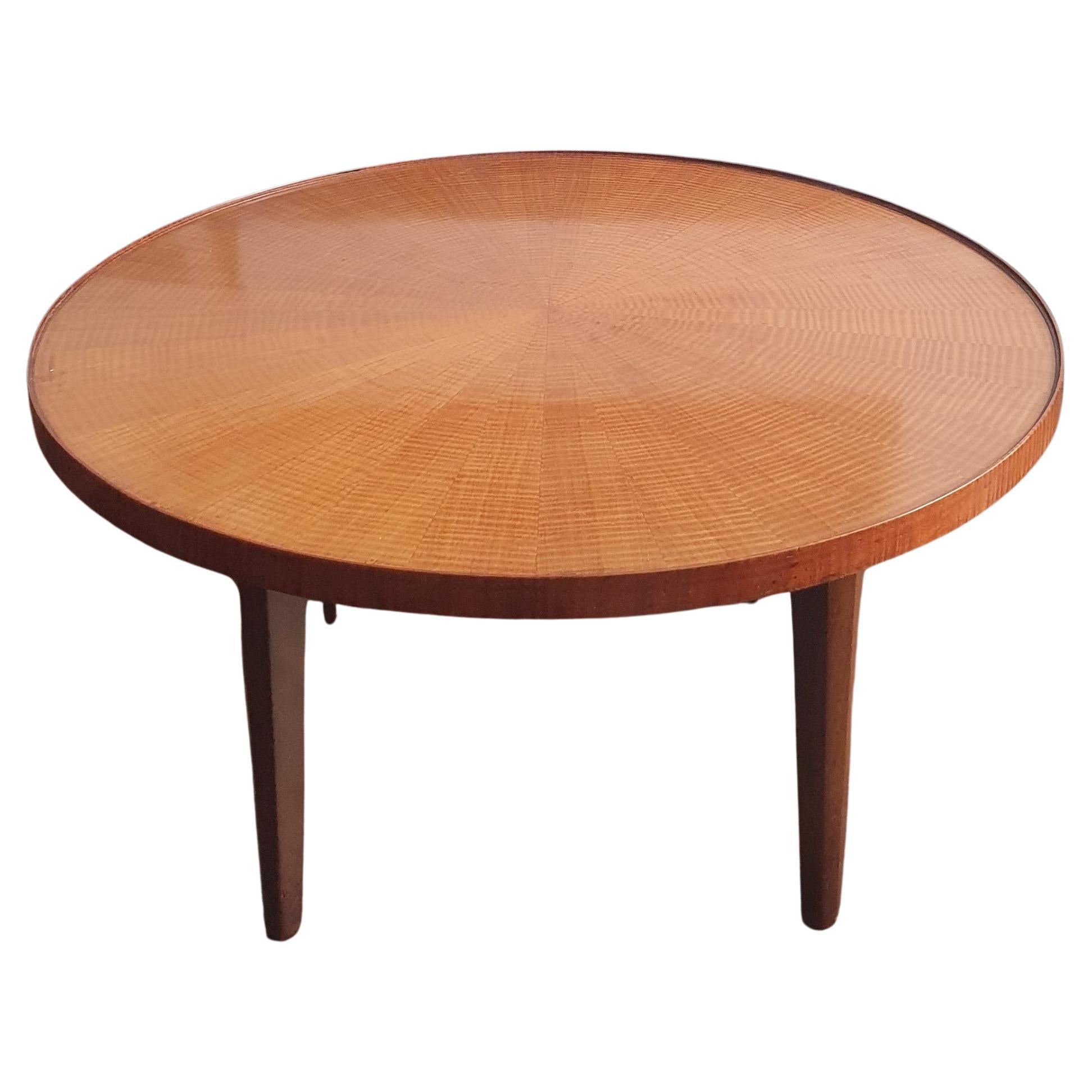 French Mid-Century Modern Coffee Table in Fiddled Sycamore For Sale