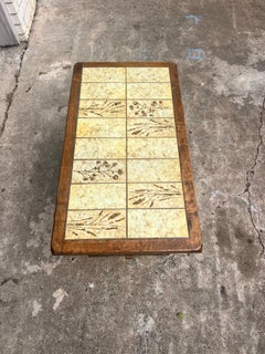 French Mid-Century Modern Country Style Walnut Ceramic Top Coffee Table