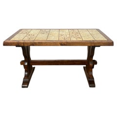 French Mid-Century Modern Country Style Walnut Ceramic Top Coffee Table