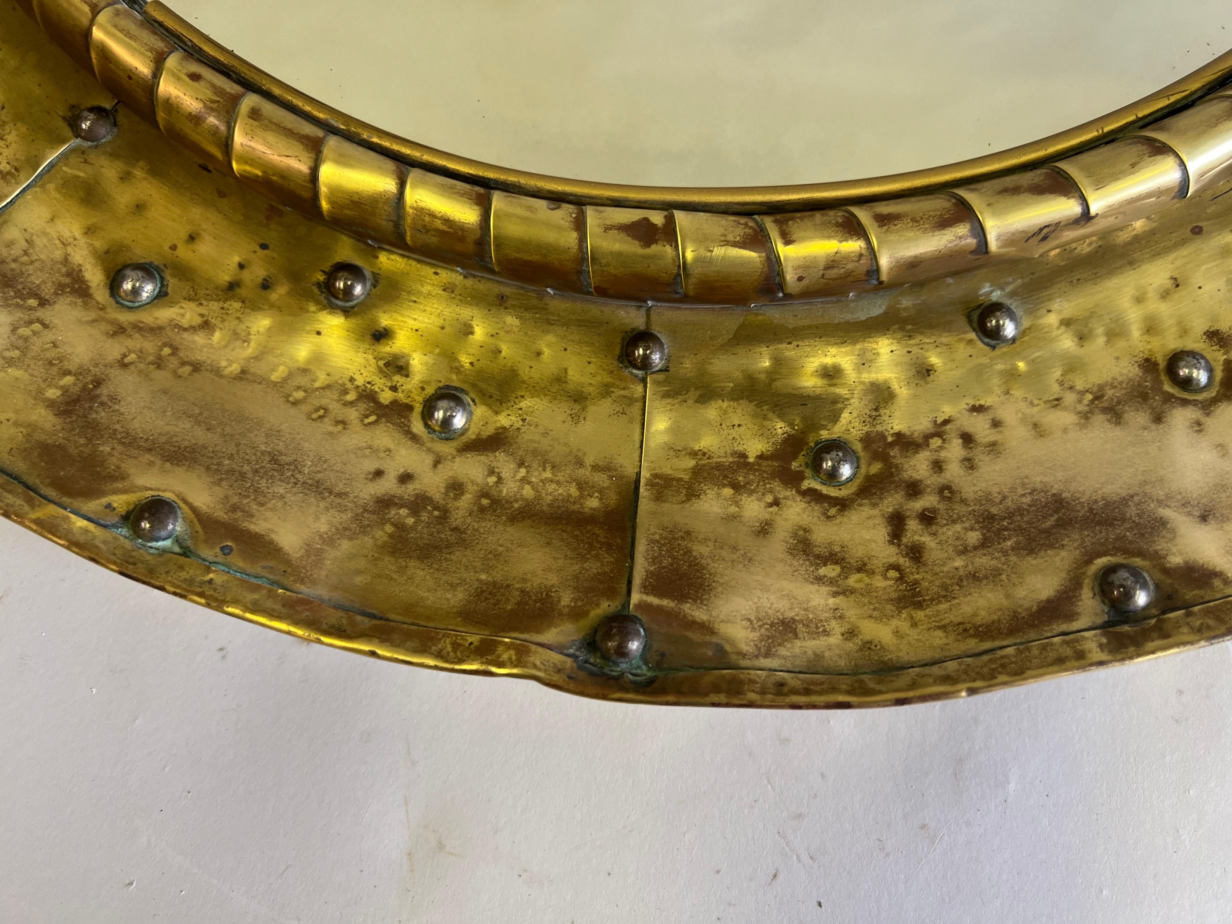 20th Century French Mid-Century Modern Craftsman Round, Brass & Copper Mirror, Paris, 1970 For Sale
