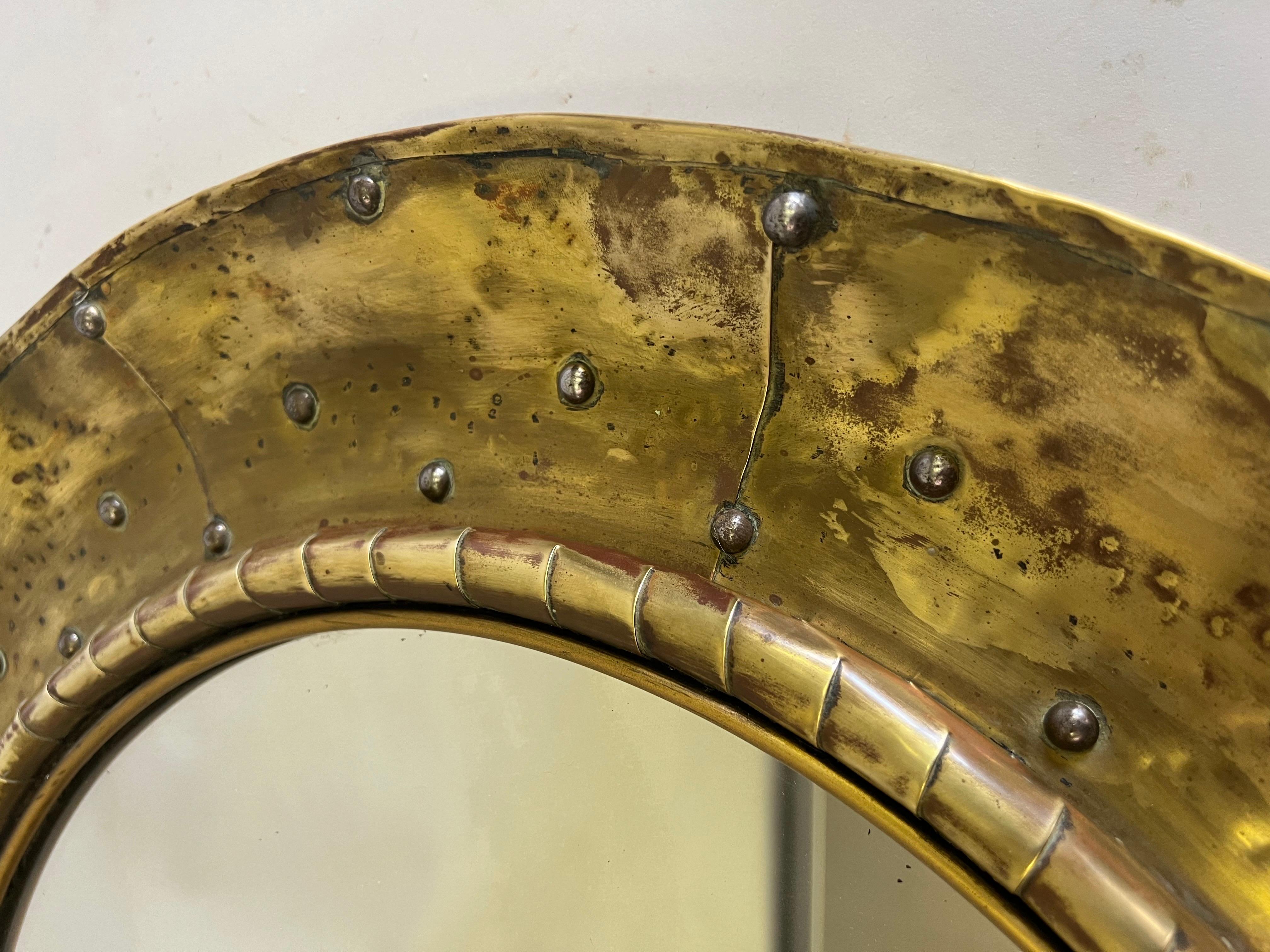 French Mid-Century Modern Craftsman Round, Brass & Copper Mirror, Paris, 1970 For Sale 1