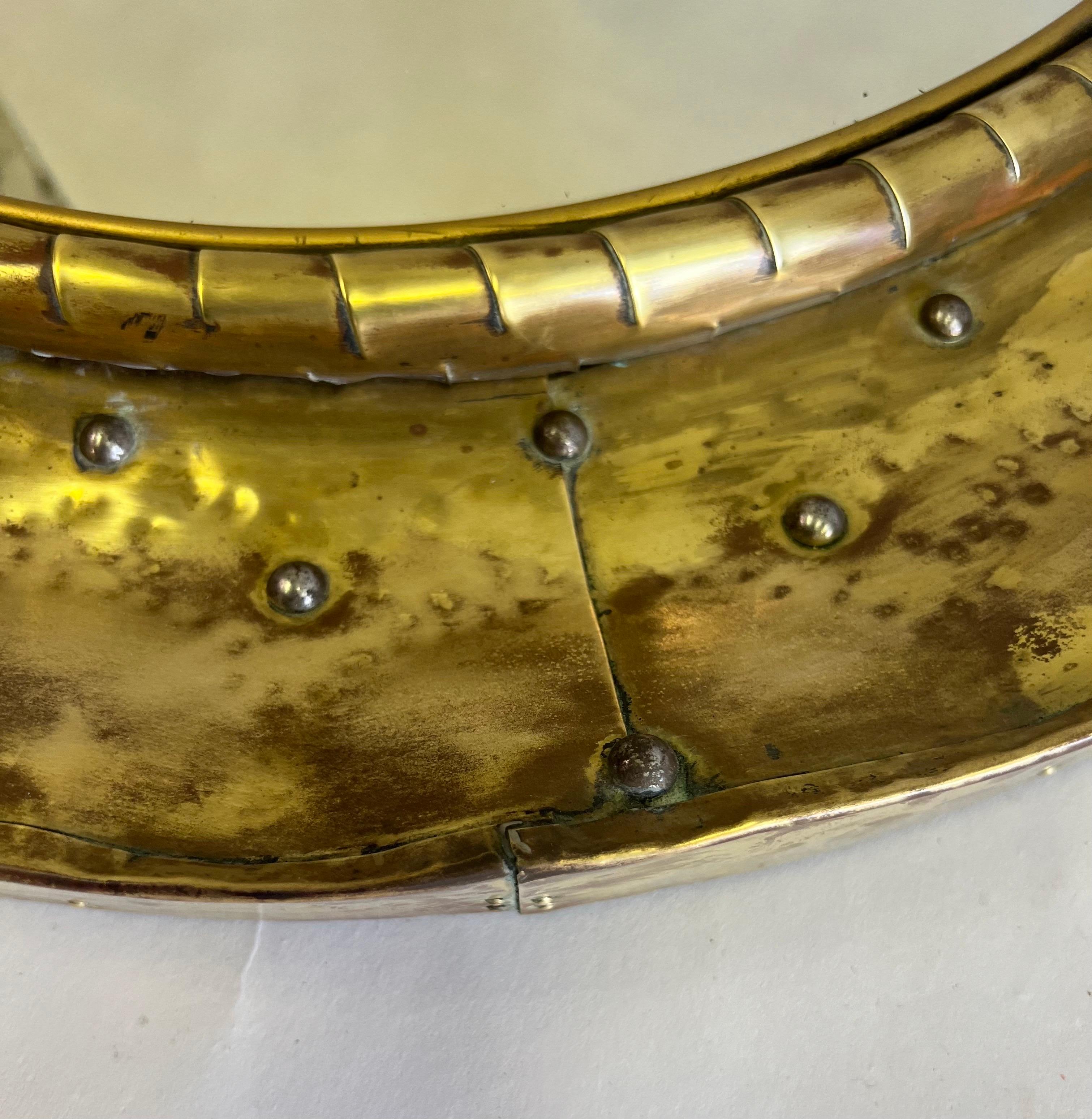 French Mid-Century Modern Craftsman Round, Brass & Copper Mirror, Paris, 1970 For Sale 2