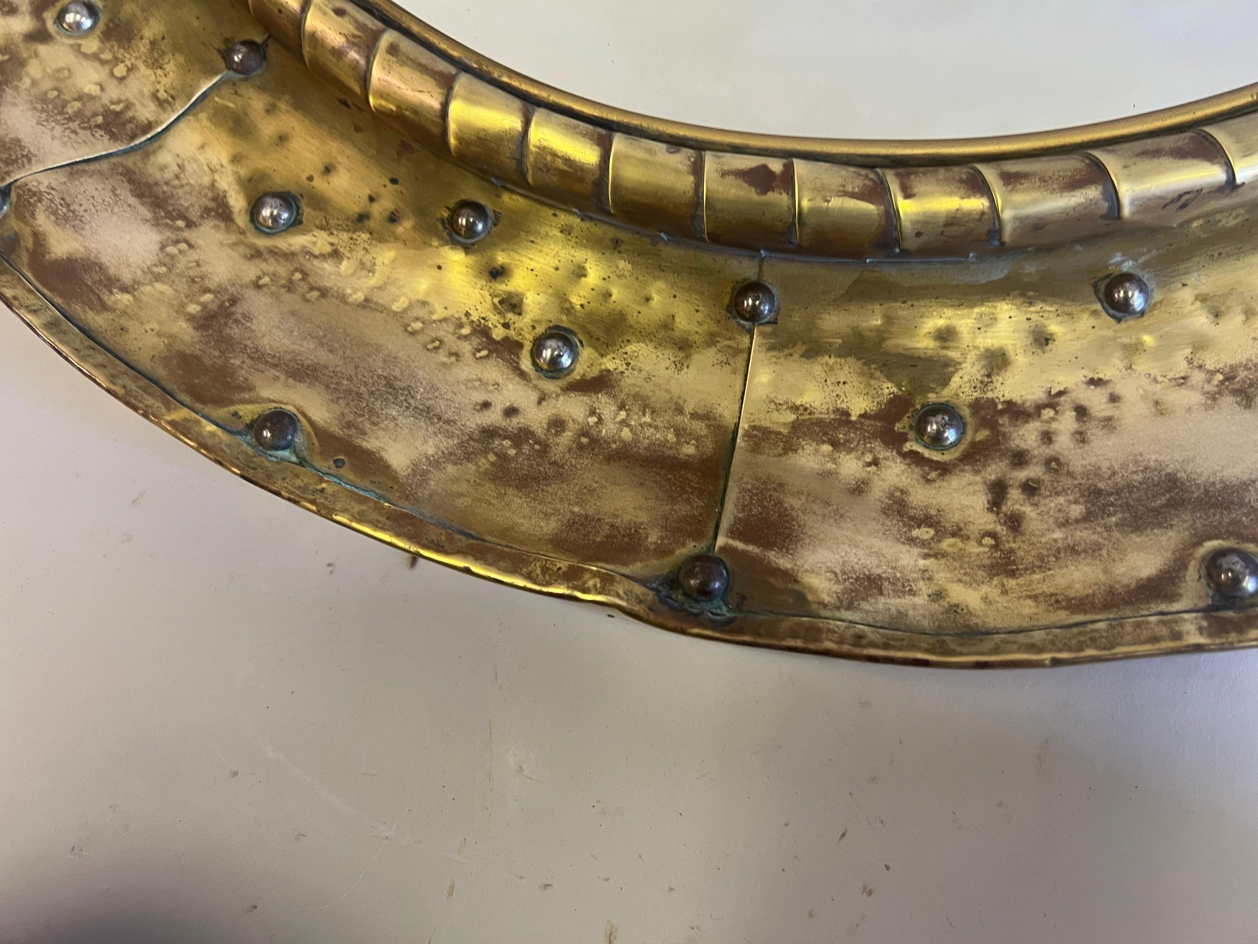 French Mid-Century Modern Craftsman Round, Brass & Copper Mirror, Paris, 1970 For Sale 3