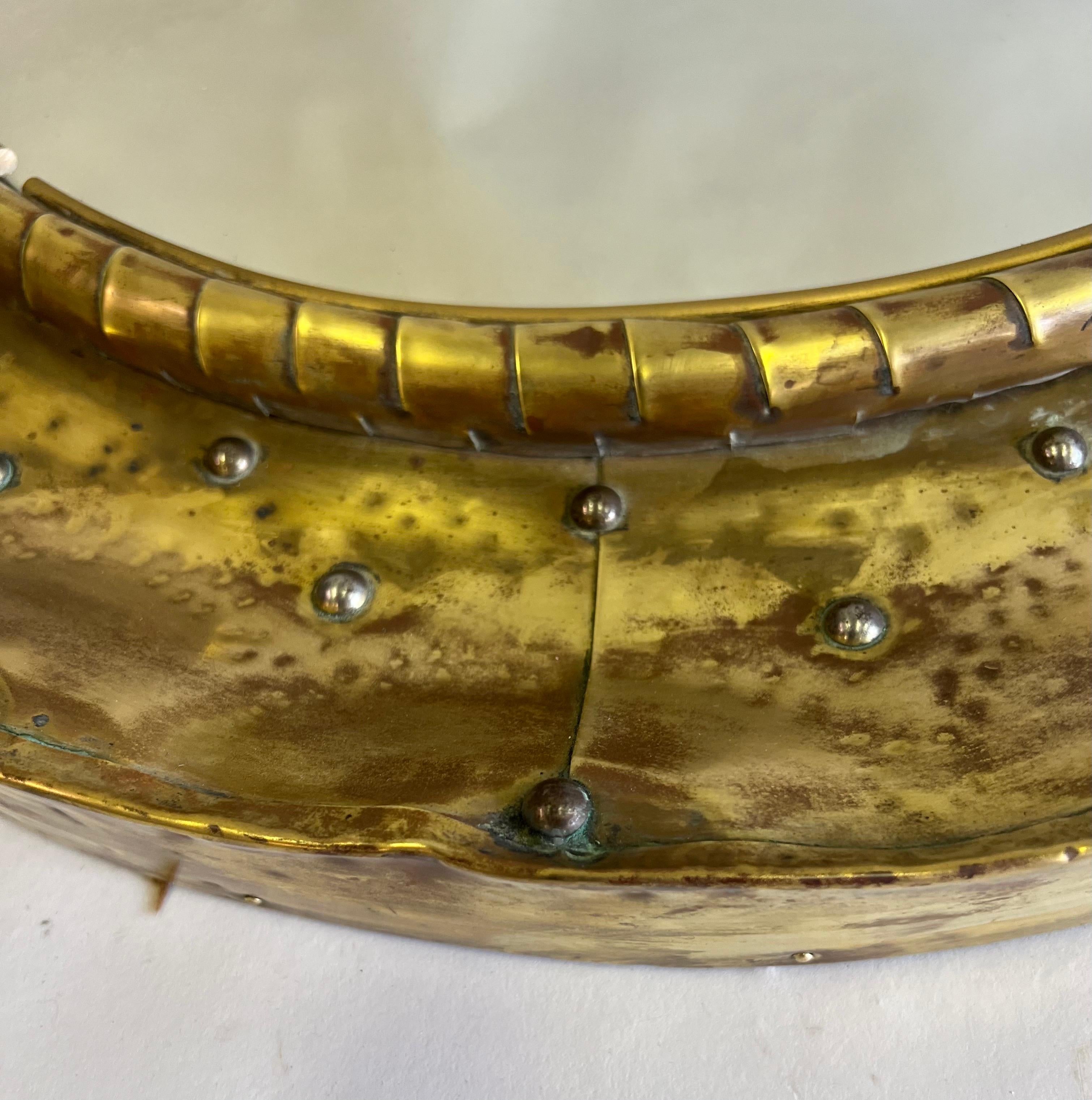 French Mid-Century Modern Craftsman Round, Brass & Copper Mirror, Paris, 1970 For Sale 4